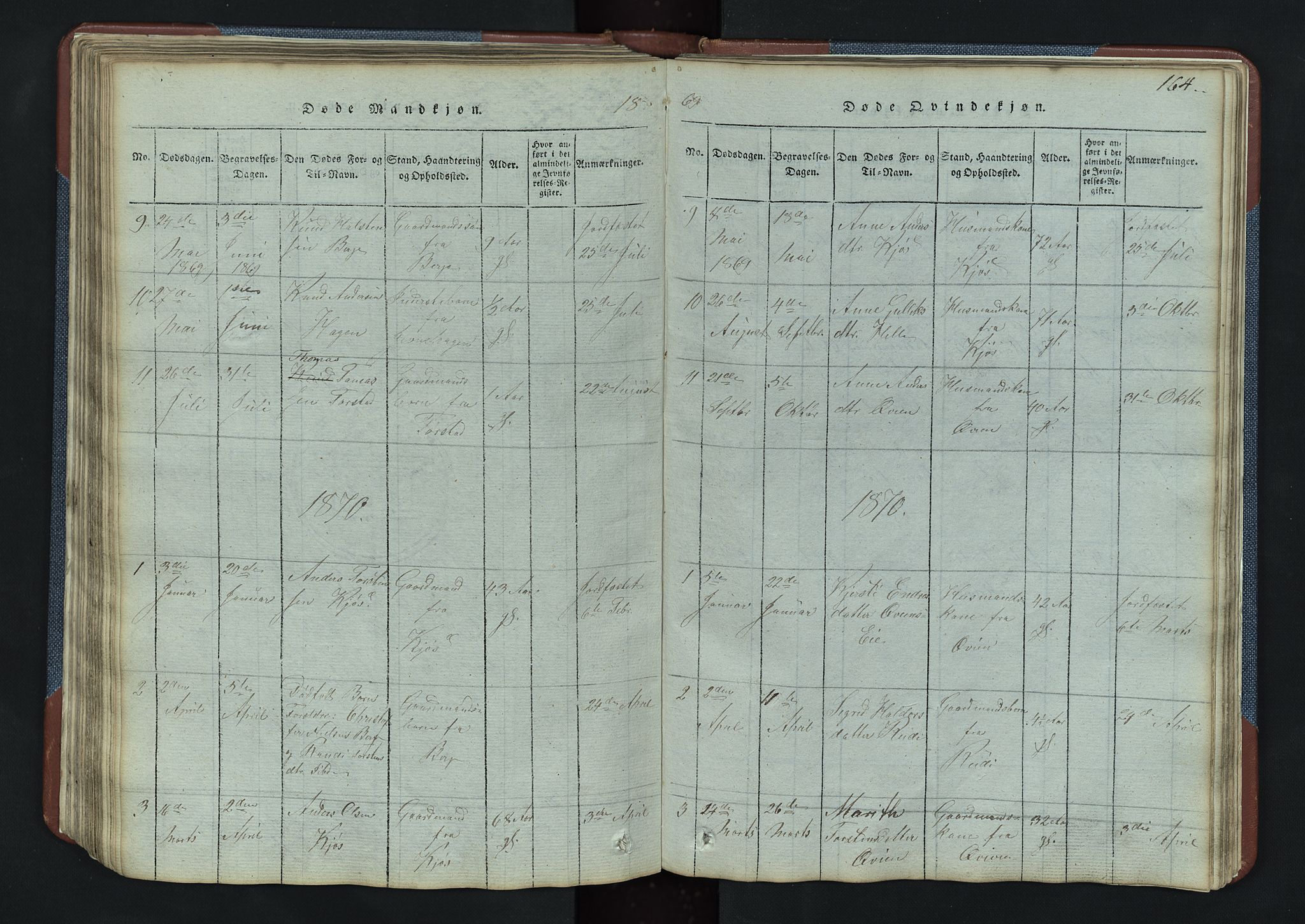 Vang prestekontor, Valdres, SAH/PREST-140/H/Hb/L0003: Parish register (copy) no. 3, 1814-1892, p. 164