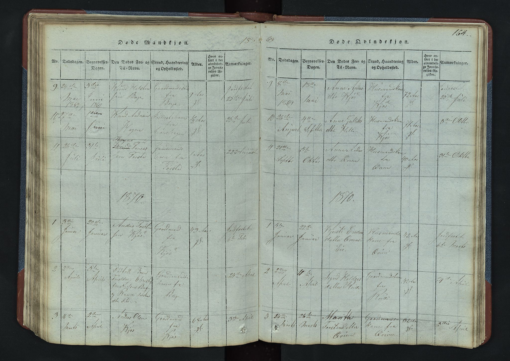 Vang prestekontor, Valdres, AV/SAH-PREST-140/H/Hb/L0003: Parish register (copy) no. 3, 1814-1892, p. 164