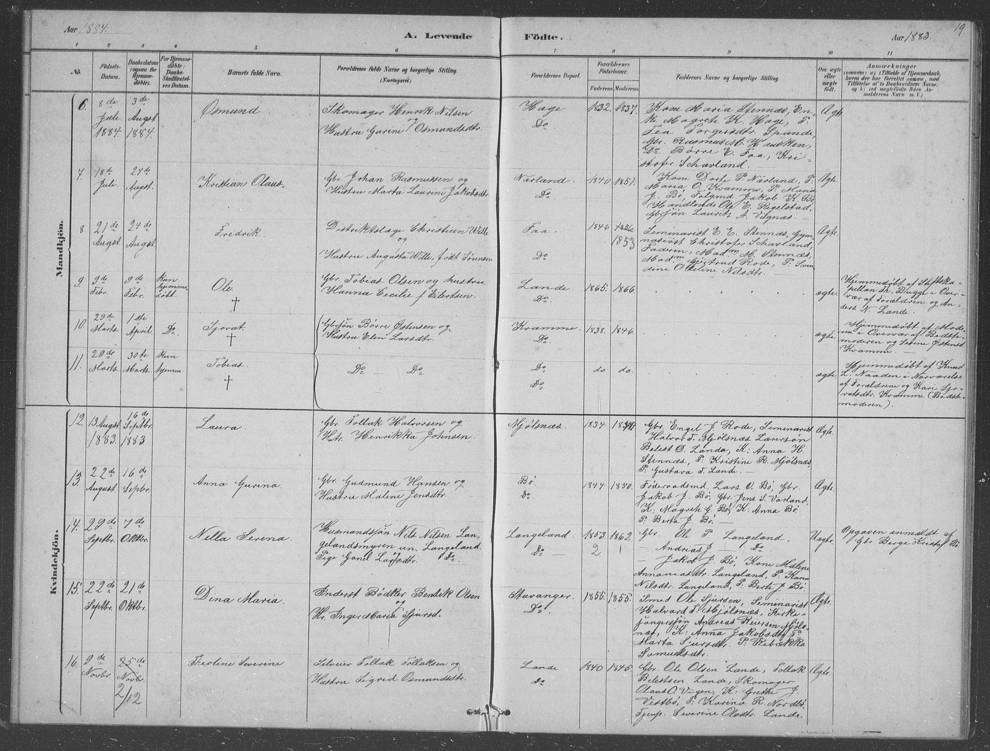 Finnøy sokneprestkontor, SAST/A-101825/H/Ha/Hab/L0003: Parish register (copy) no. B 3, 1879-1899, p. 19