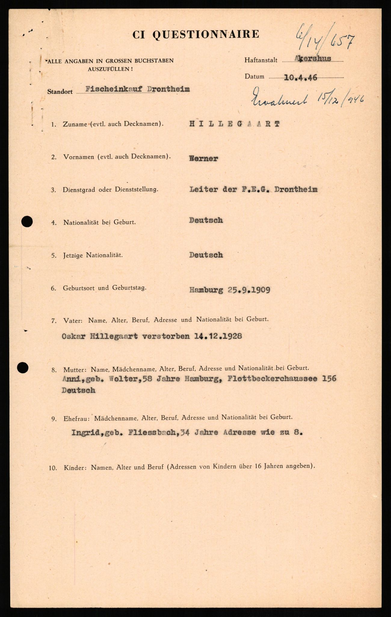 Forsvaret, Forsvarets overkommando II, AV/RA-RAFA-3915/D/Db/L0013: CI Questionaires. Tyske okkupasjonsstyrker i Norge. Tyskere., 1945-1946, p. 214