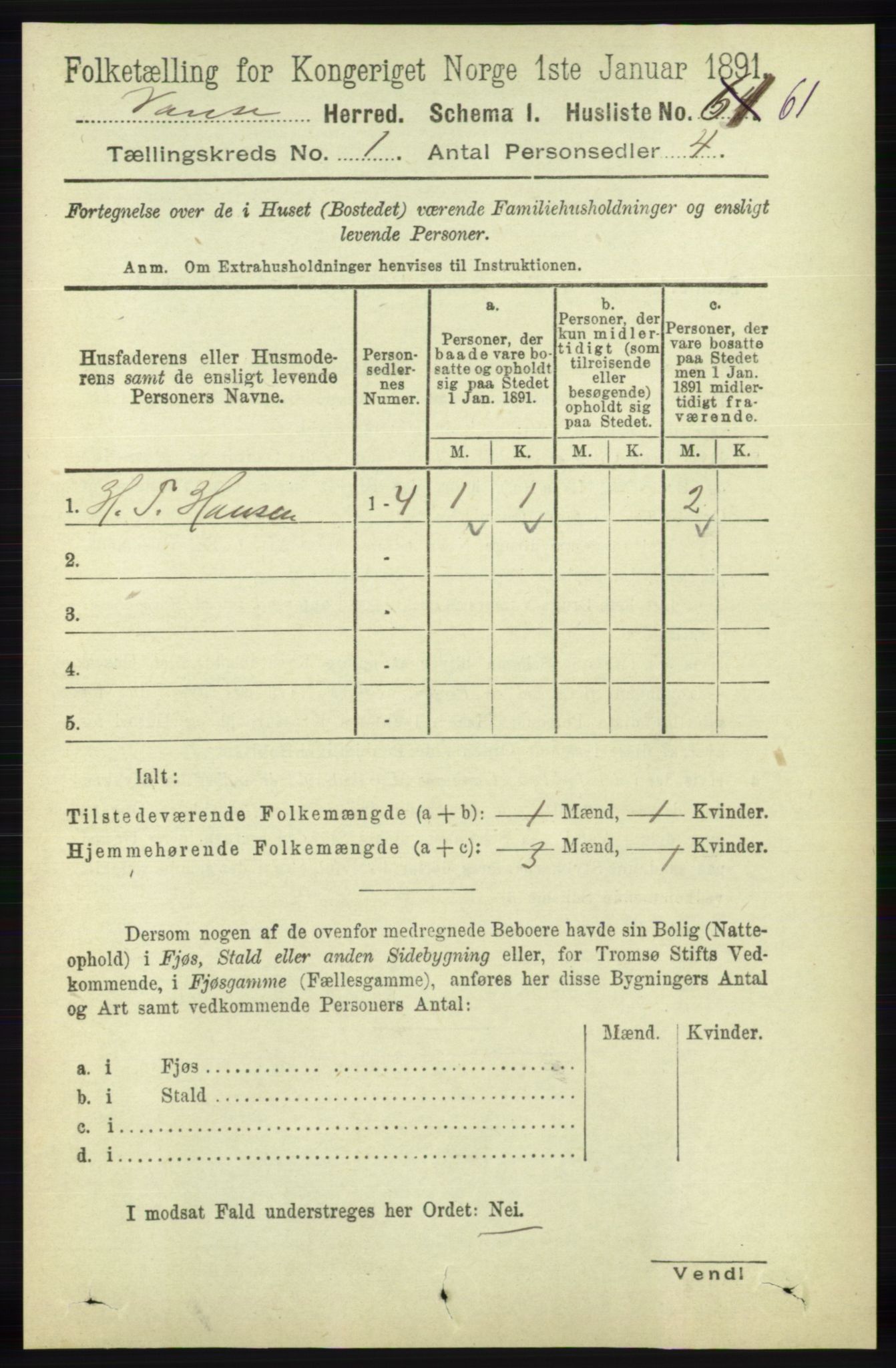 RA, 1891 census for 1041 Vanse, 1891, p. 112