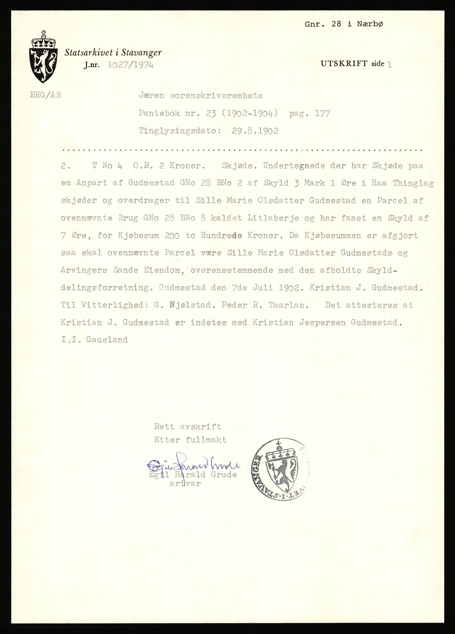 Statsarkivet i Stavanger, AV/SAST-A-101971/03/Y/Yj/L0028: Avskrifter sortert etter gårdsnavn: Gudla - Haga i Håland, 1750-1930, p. 31