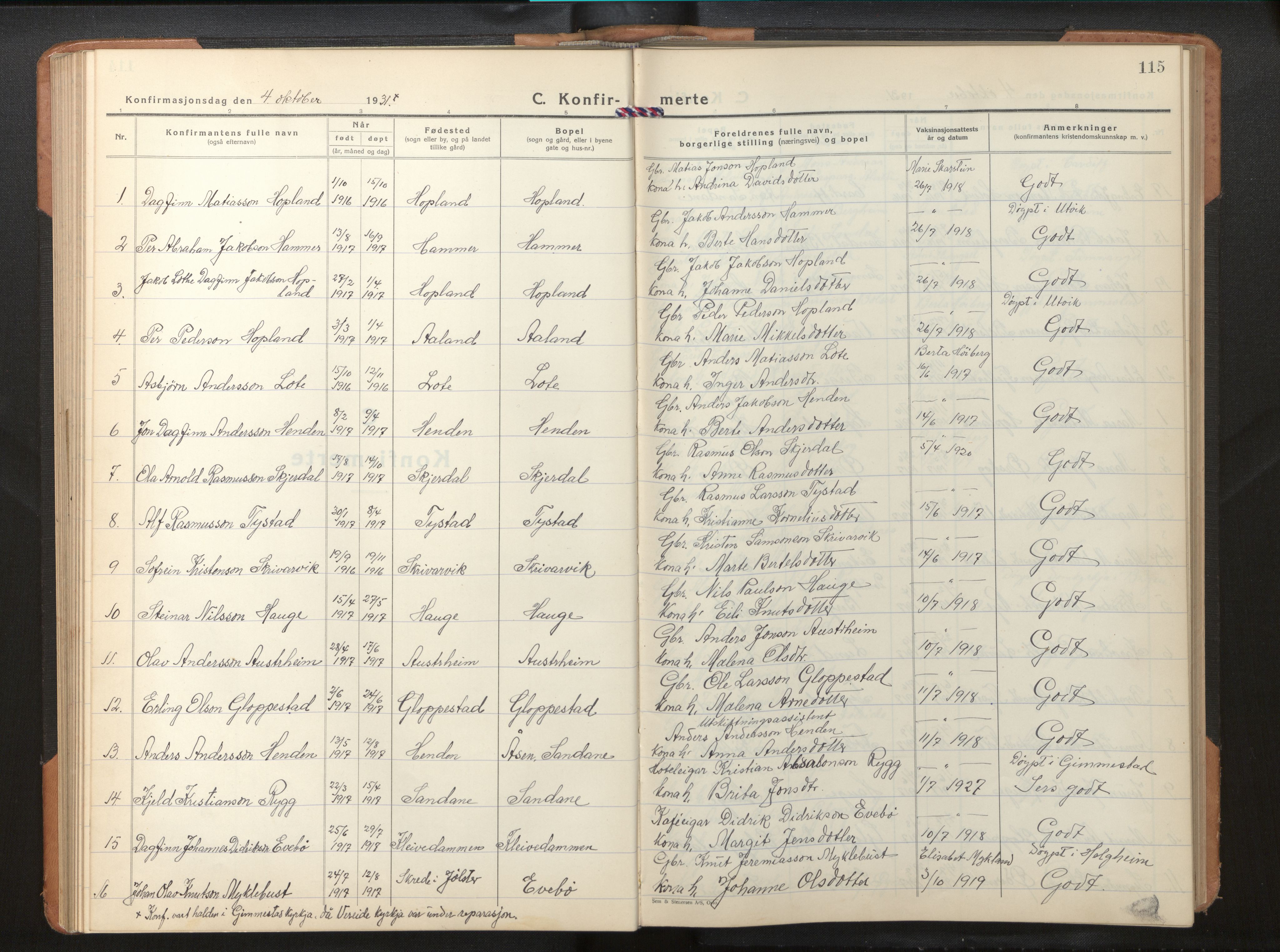 Gloppen sokneprestembete, AV/SAB-A-80101/H/Hab/Habb/L0005: Parish register (copy) no. B 5, 1931-1953, p. 114b-115a