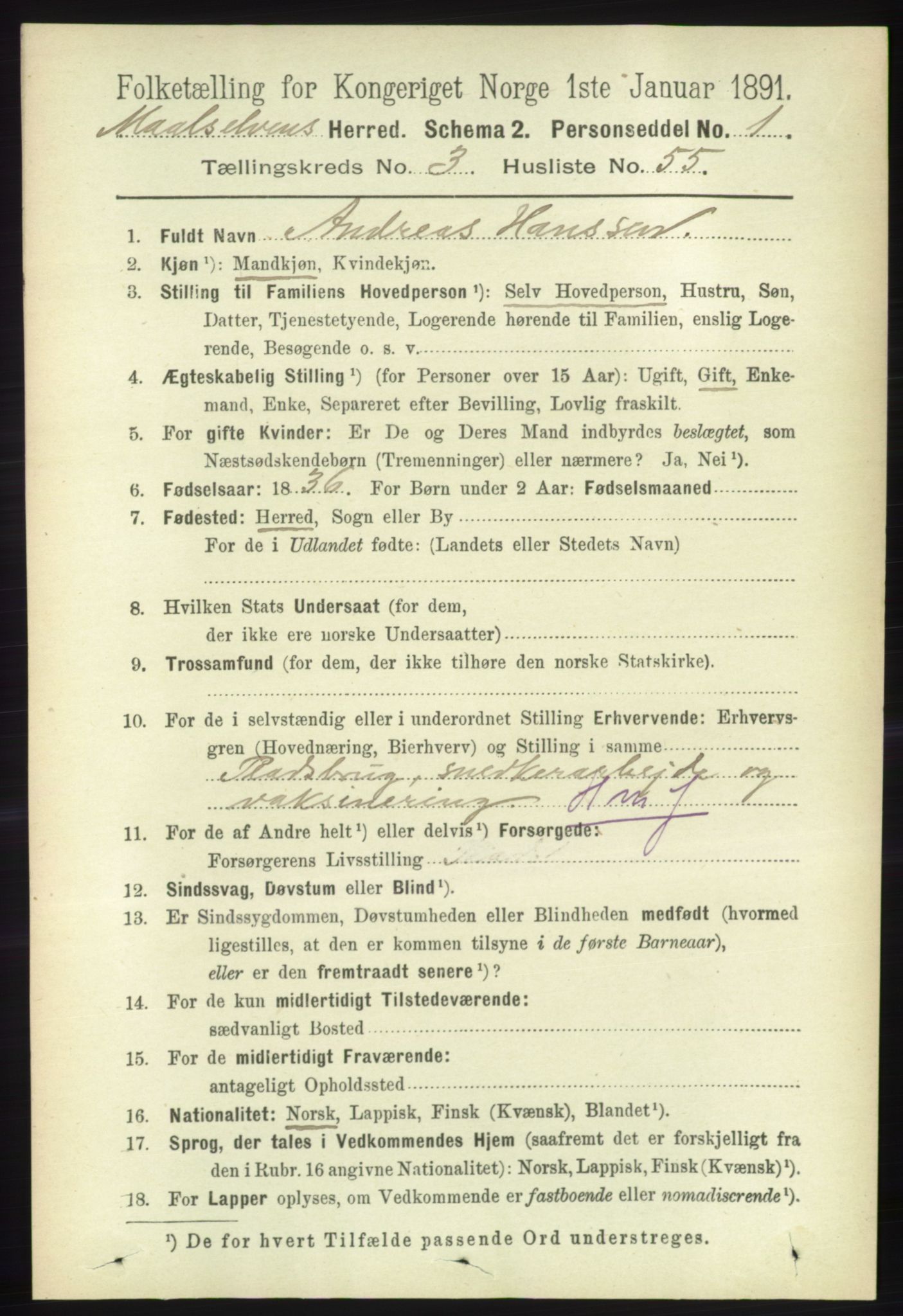 RA, 1891 census for 1924 Målselv, 1891, p. 974