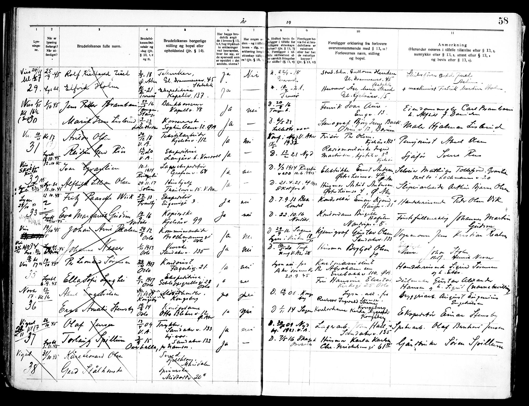 Grefsen prestekontor Kirkebøker, SAO/A-10237a/H/Ha/L0001: Banns register no. 1, 1933-1950, p. 58