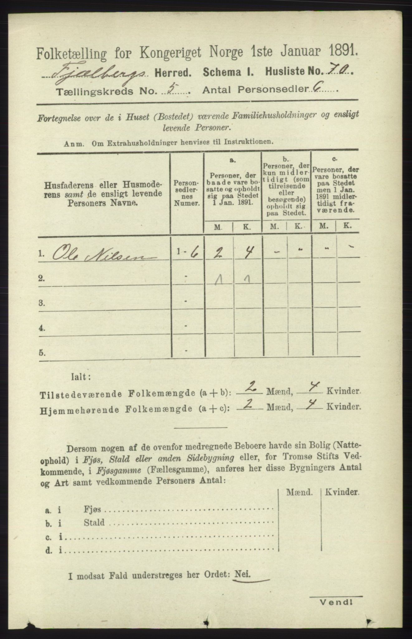 RA, 1891 census for 1213 Fjelberg, 1891, p. 1478