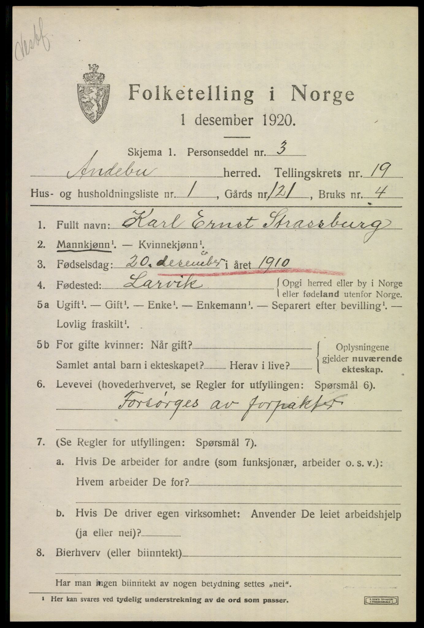 SAKO, 1920 census for Andebu, 1920, p. 6296