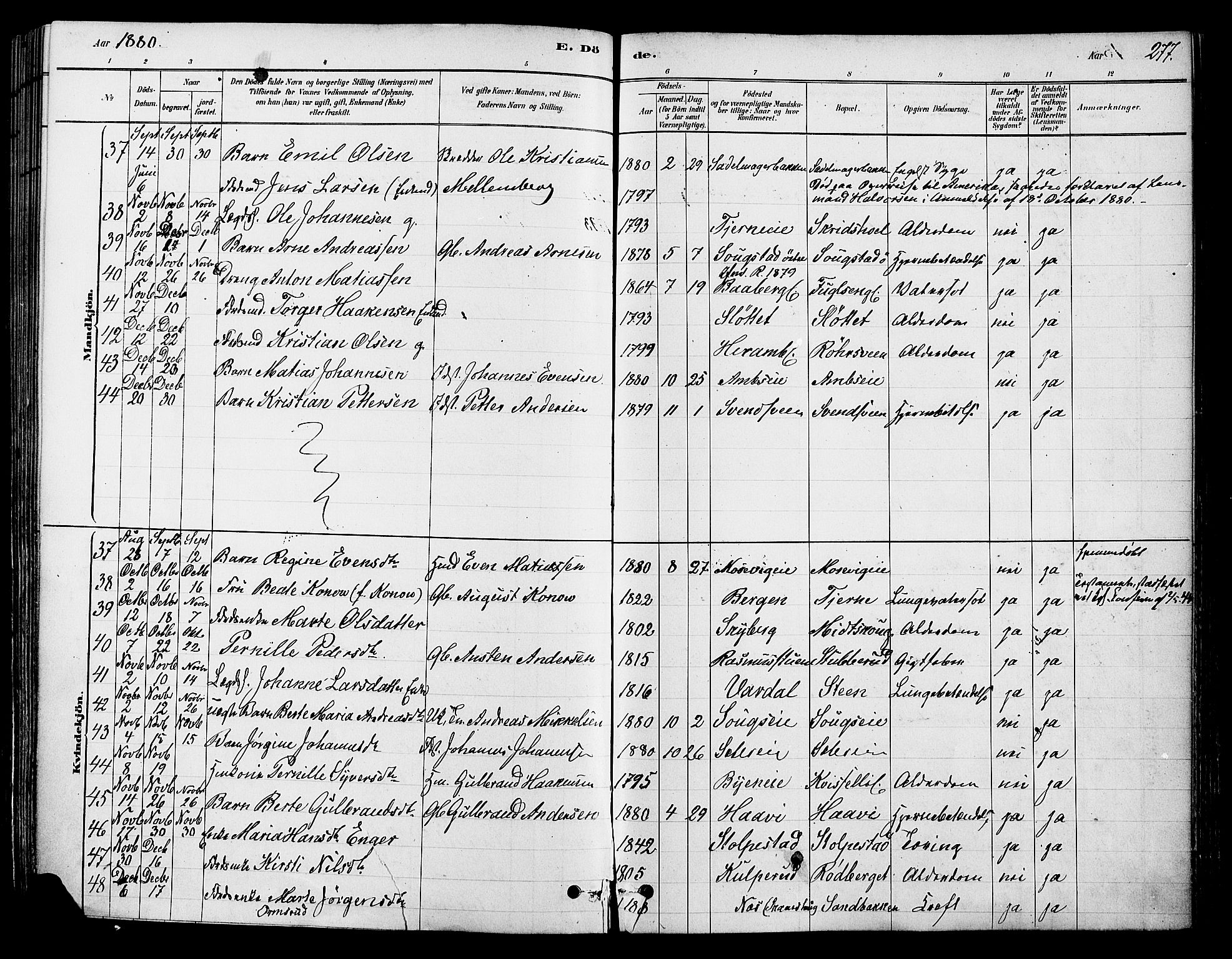 Ringsaker prestekontor, AV/SAH-PREST-014/K/Ka/L0012: Parish register (official) no. 12, 1879-1890, p. 277