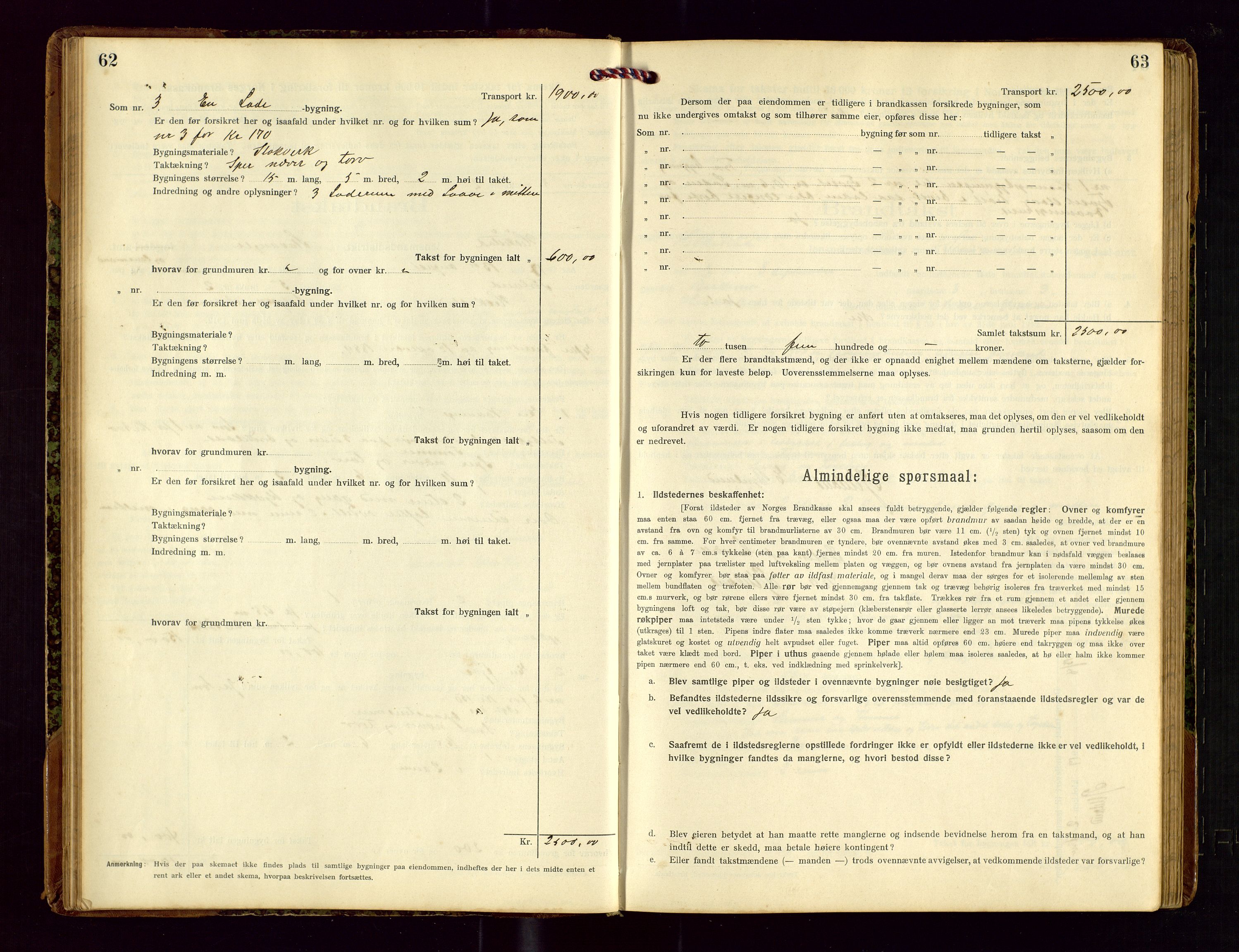 Heskestad lensmannskontor, AV/SAST-A-100304/Gob/L0002: "Brandtakstprotokol", 1915-1922, p. 62-63