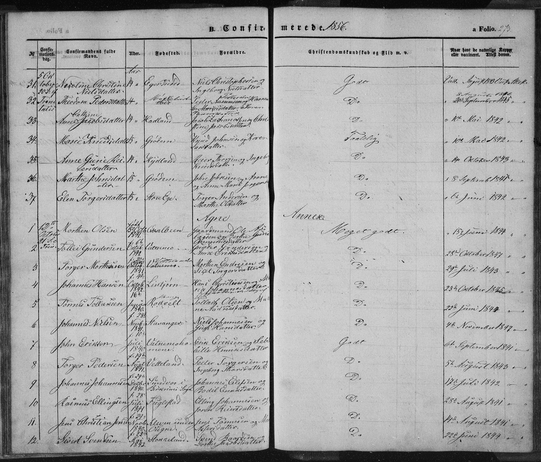 Eigersund sokneprestkontor, AV/SAST-A-101807/S08/L0012: Parish register (official) no. A 12.1, 1850-1865, p. 273