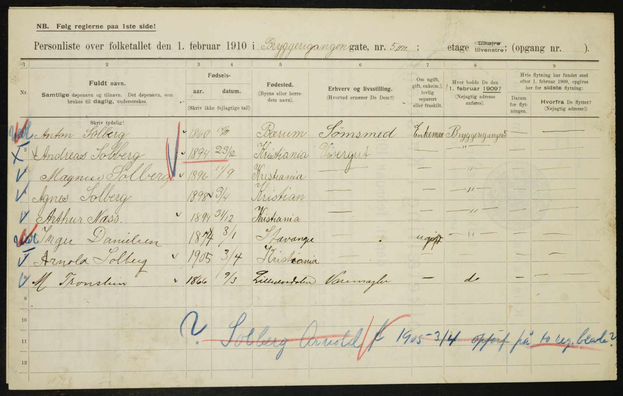 OBA, Municipal Census 1910 for Kristiania, 1910, p. 9853