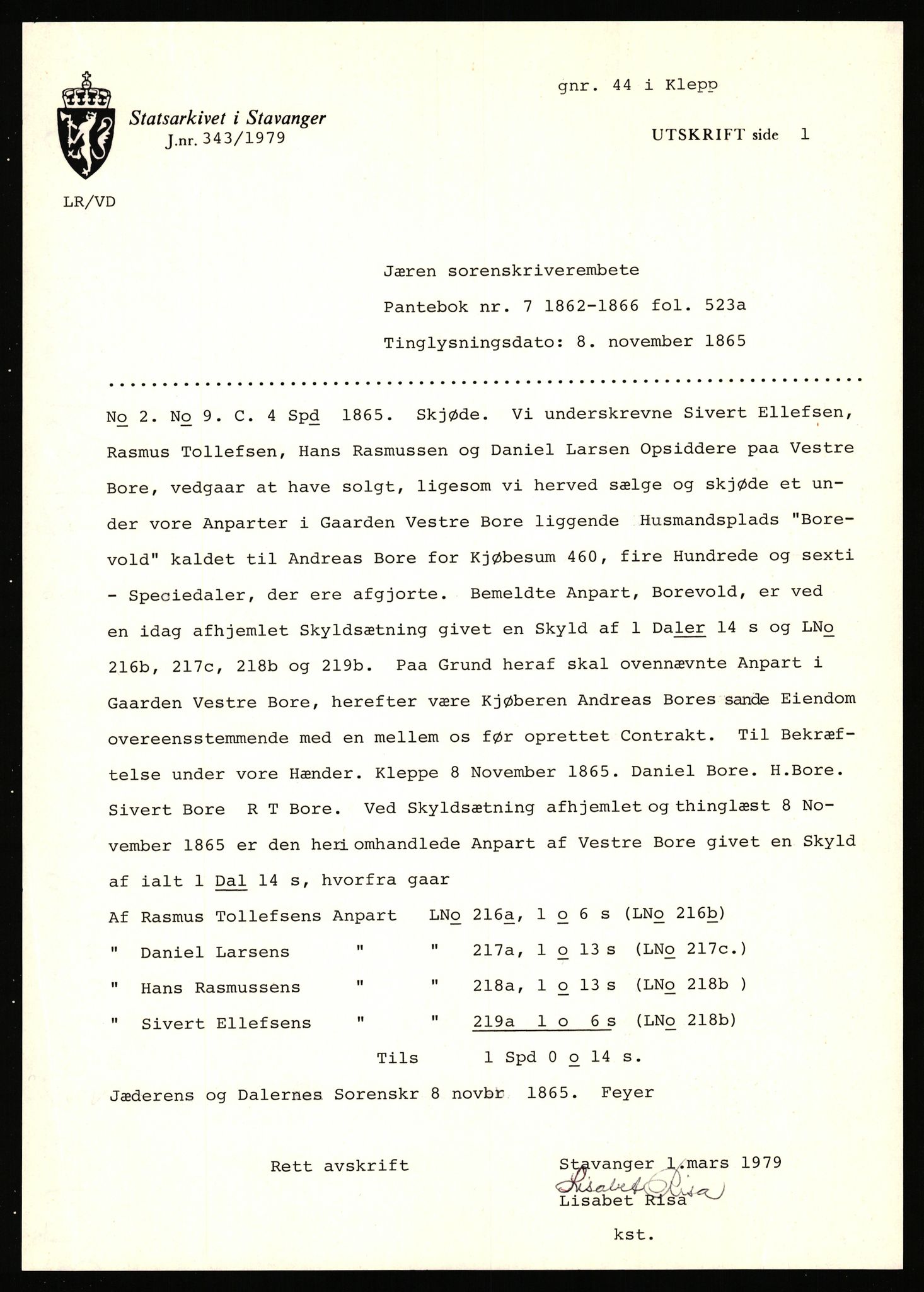 Statsarkivet i Stavanger, AV/SAST-A-101971/03/Y/Yj/L0010: Avskrifter sortert etter gårdsnavn: Bjørnemoen - Bratland i Suldal, 1750-1930, p. 262