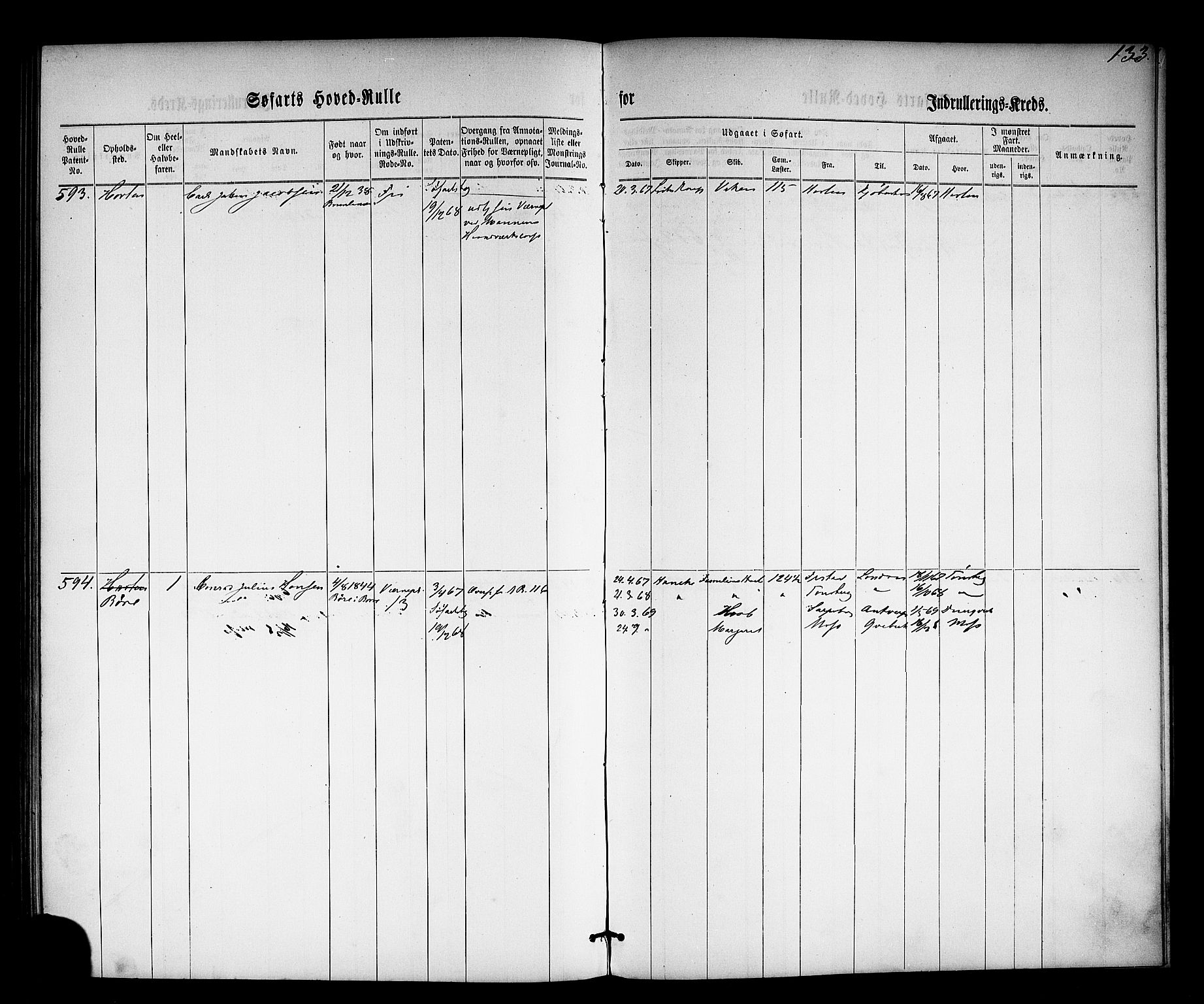 Horten innrulleringskontor, AV/SAKO-A-785/F/Fc/L0002: Hovedrulle, 1861-1868, p. 152