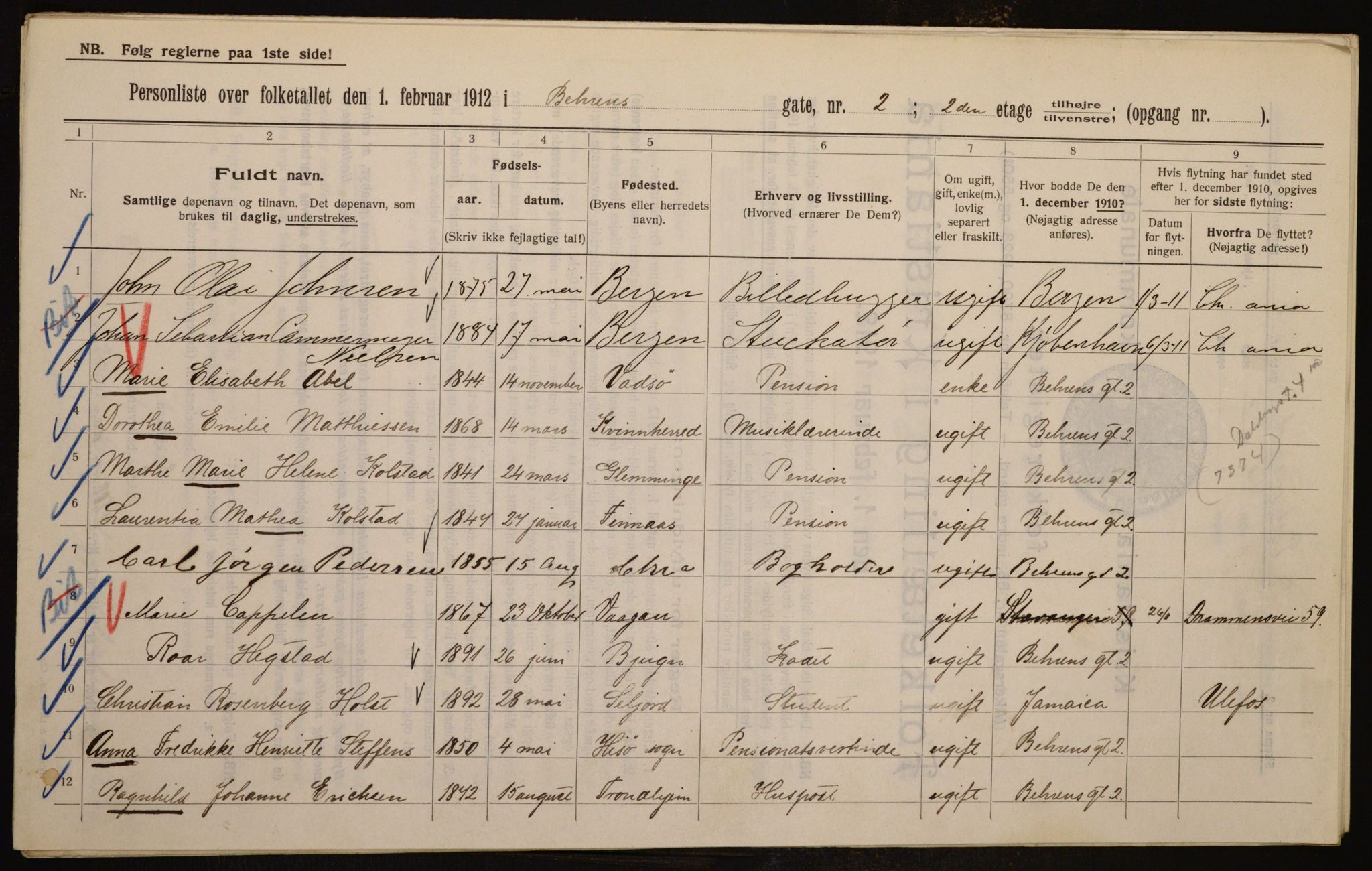 OBA, Municipal Census 1912 for Kristiania, 1912, p. 3257