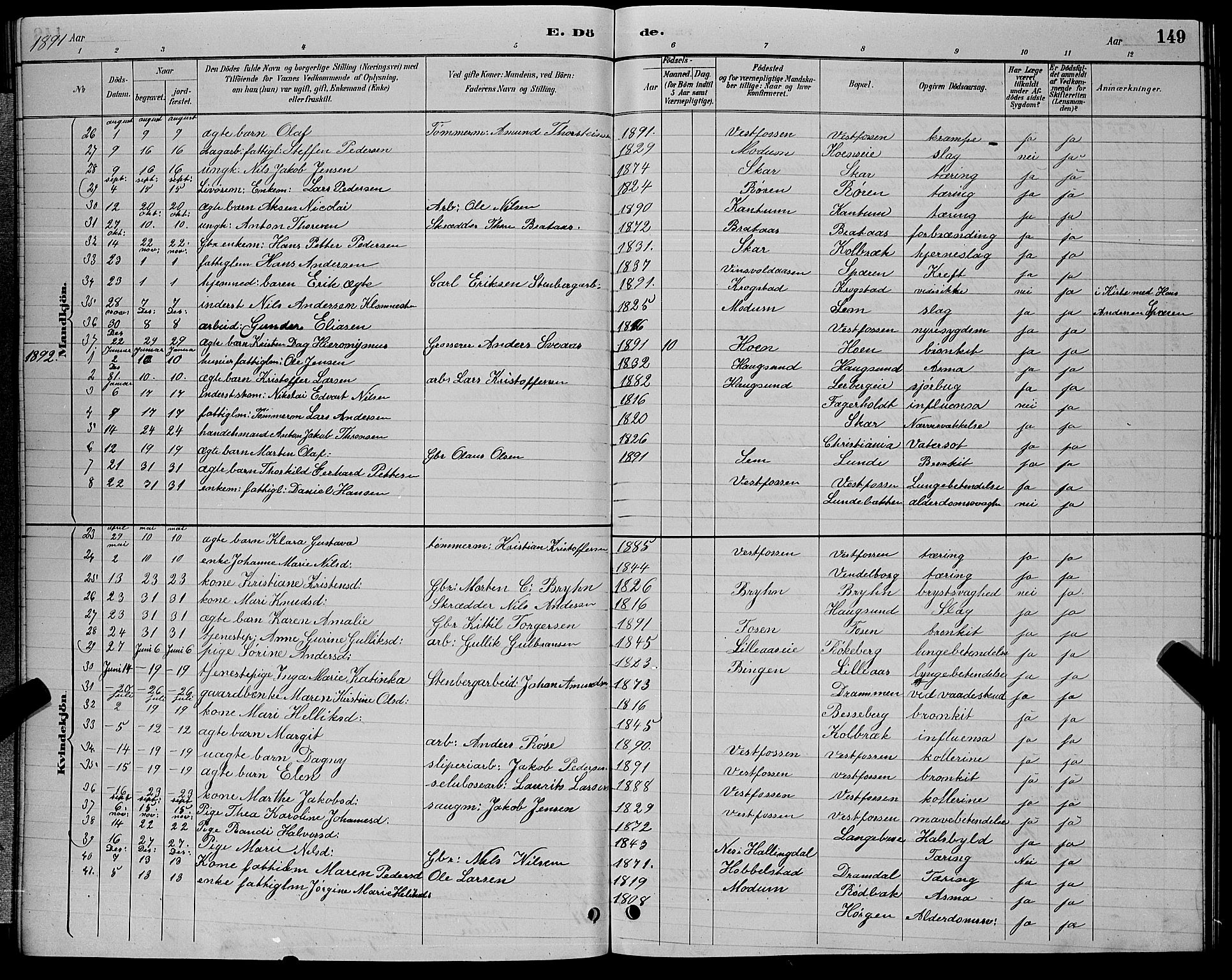 Eiker kirkebøker, SAKO/A-4/G/Ga/L0006: Parish register (copy) no. I 6, 1885-1893, p. 149