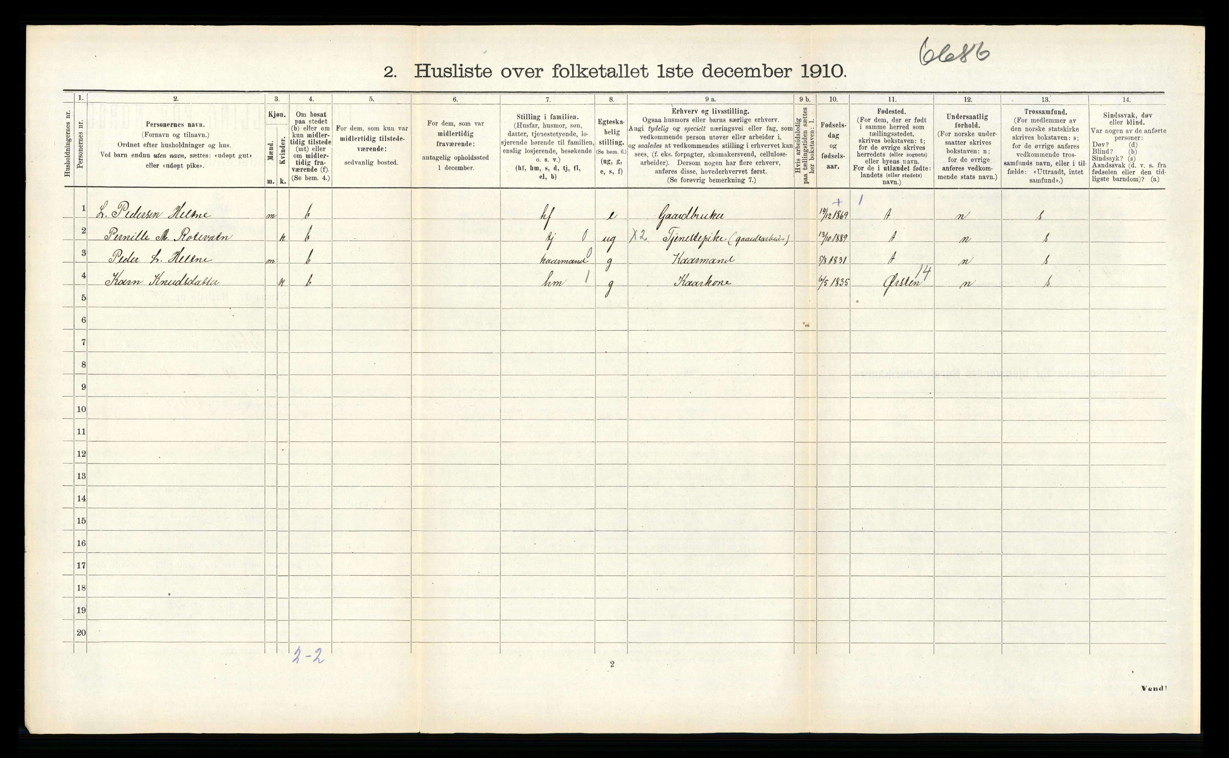 RA, 1910 census for Volda, 1910, p. 599