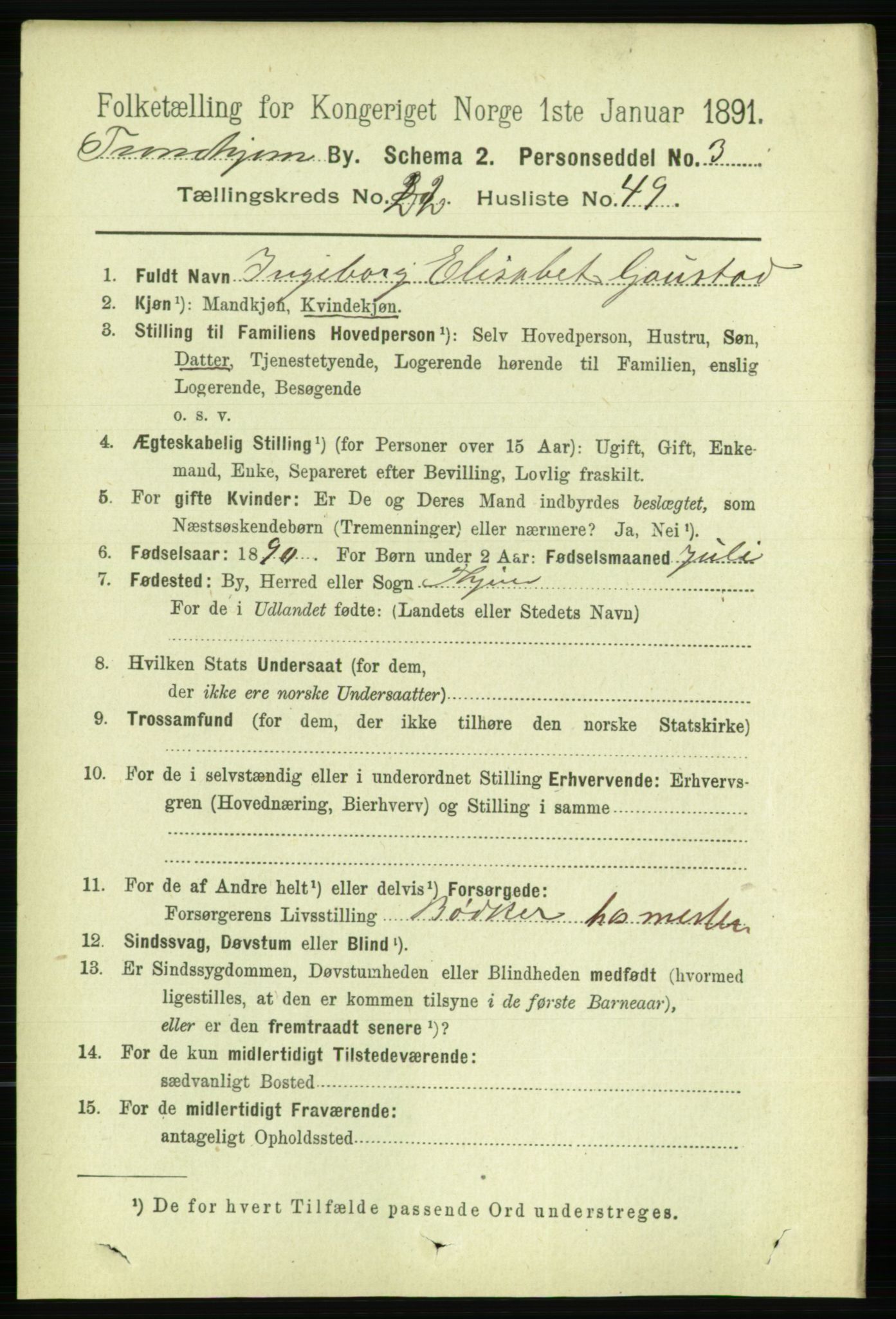 RA, 1891 census for 1601 Trondheim, 1891, p. 17190