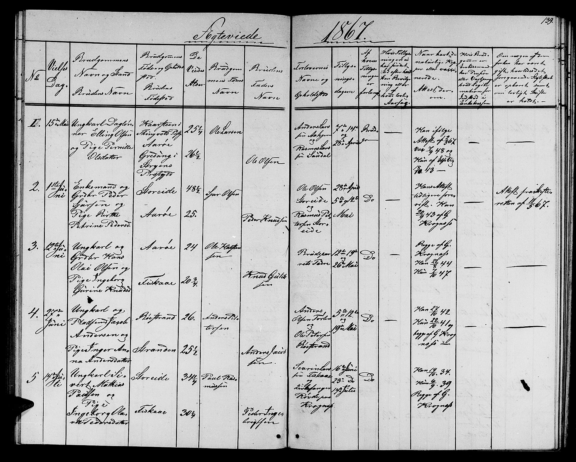 Ministerialprotokoller, klokkerbøker og fødselsregistre - Møre og Romsdal, AV/SAT-A-1454/501/L0015: Parish register (copy) no. 501C01, 1854-1867, p. 139