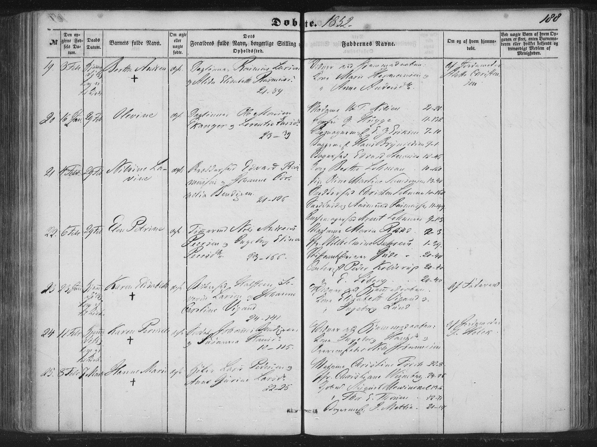 Korskirken sokneprestembete, AV/SAB-A-76101/H/Haa/L0017: Parish register (official) no. B 3, 1851-1857, p. 188