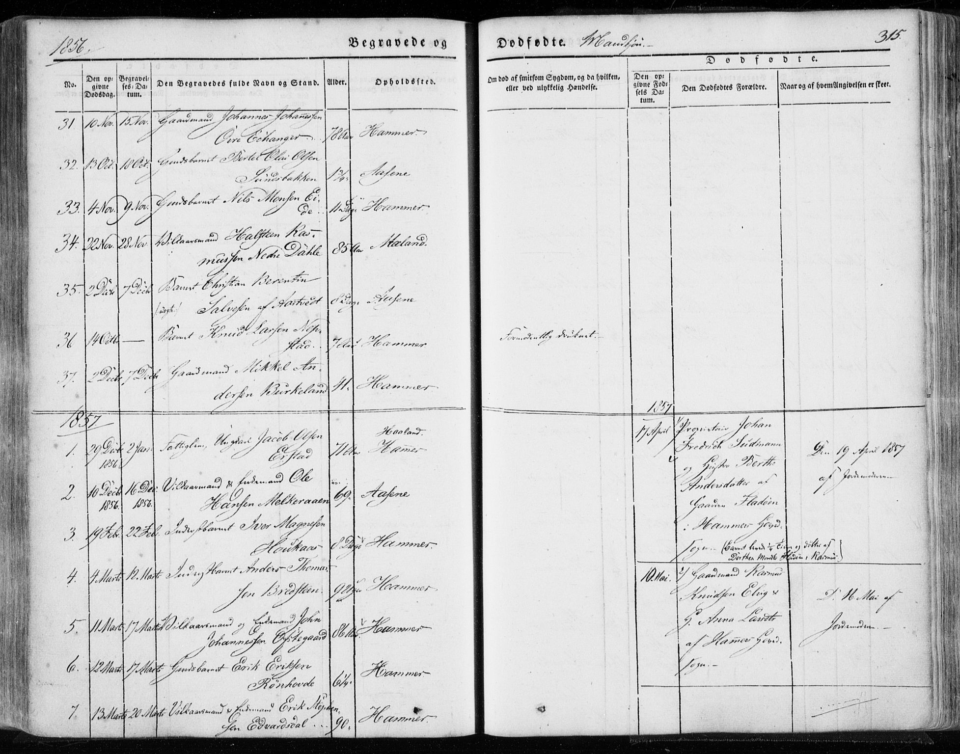 Hamre sokneprestembete, SAB/A-75501/H/Ha/Haa/Haaa/L0013: Parish register (official) no. A 13, 1846-1857, p. 315