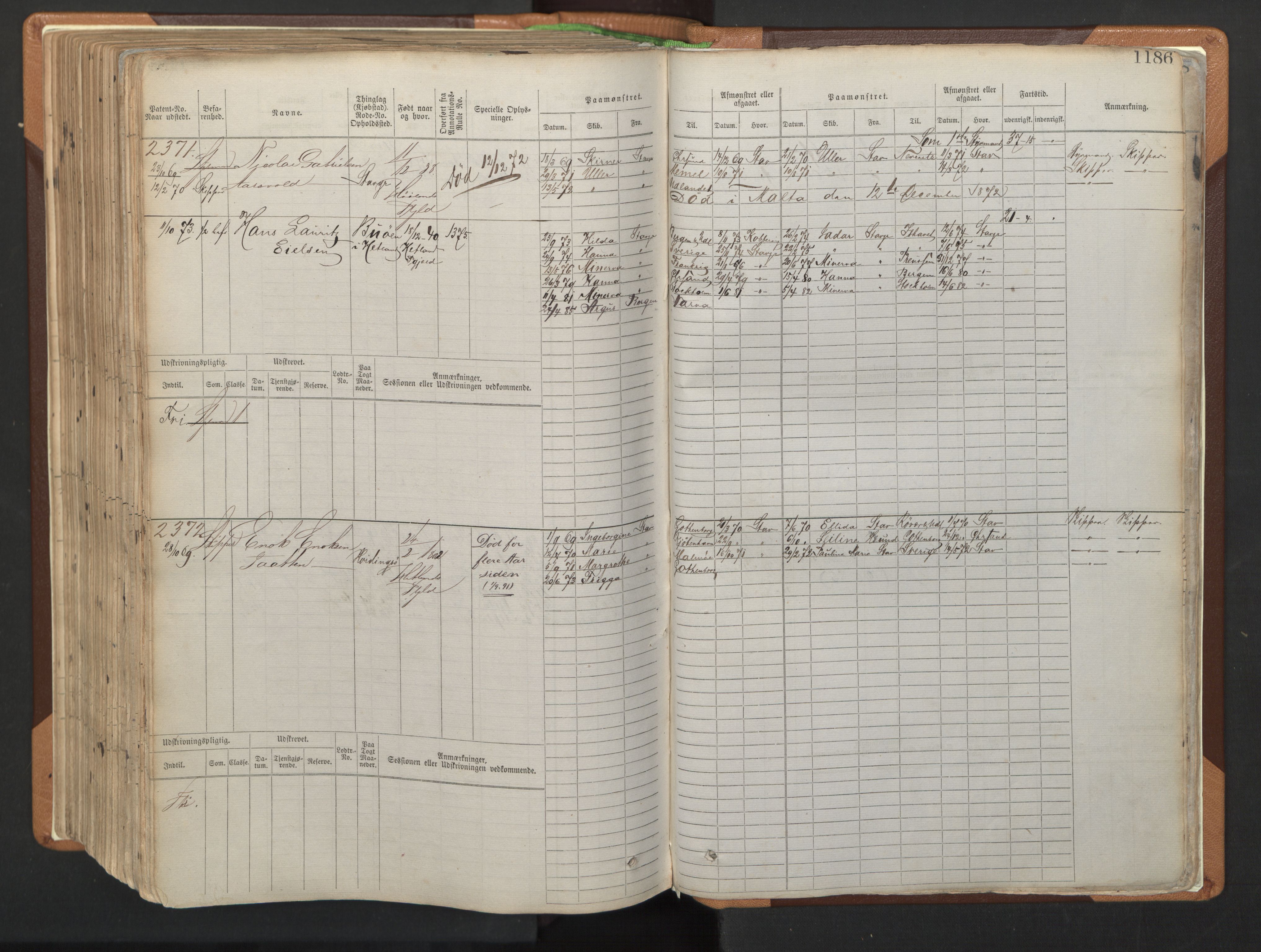 Stavanger sjømannskontor, AV/SAST-A-102006/F/Fb/Fbb/L0006: Sjøfartshovedrulle, patentnr. 1607-2402 (del 3), 1869-1880, p. 386