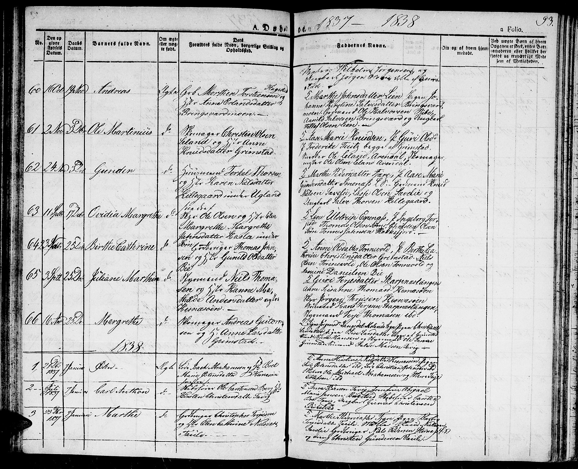 Fjære sokneprestkontor, SAK/1111-0011/F/Fa/L0002: Parish register (official) no. A 2, 1827-1839, p. 93