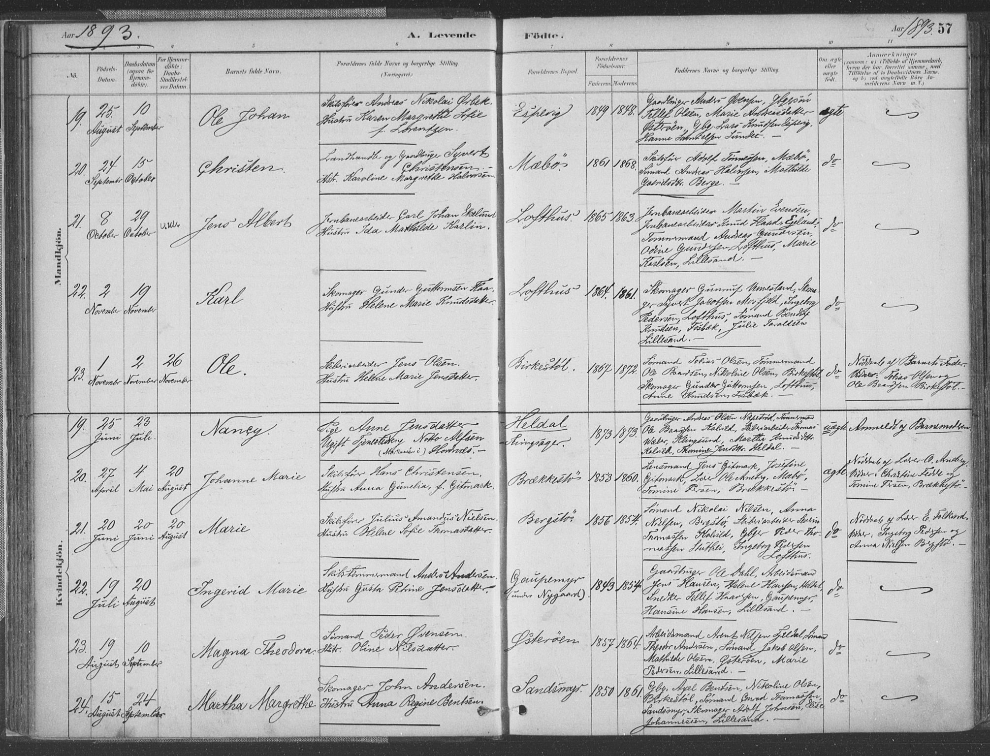 Vestre Moland sokneprestkontor, AV/SAK-1111-0046/F/Fa/Fab/L0009: Parish register (official) no. A 9, 1884-1899, p. 57