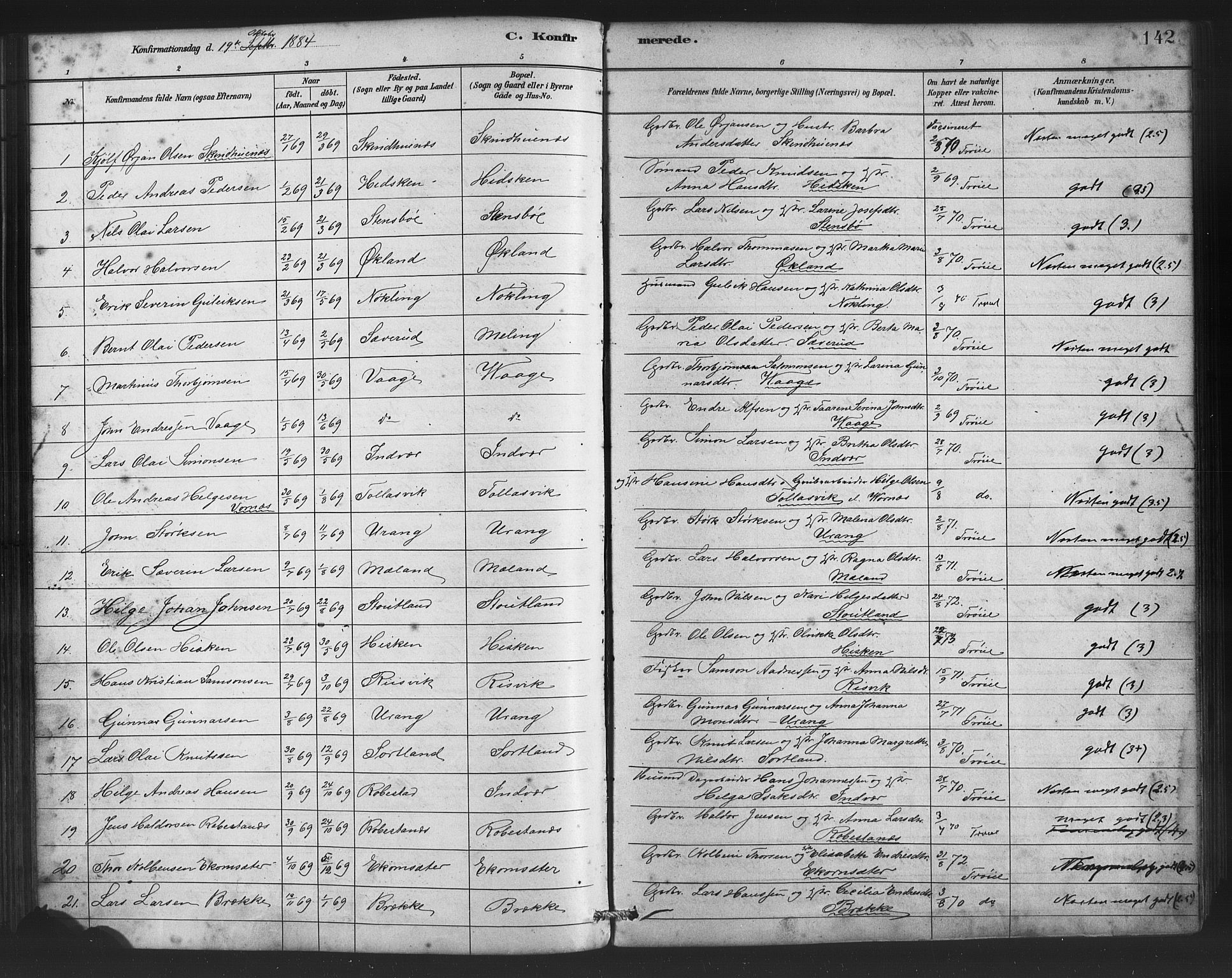 Finnås sokneprestembete, AV/SAB-A-99925/H/Ha/Haa/Haac/L0001: Parish register (official) no. C 1, 1881-1894, p. 142