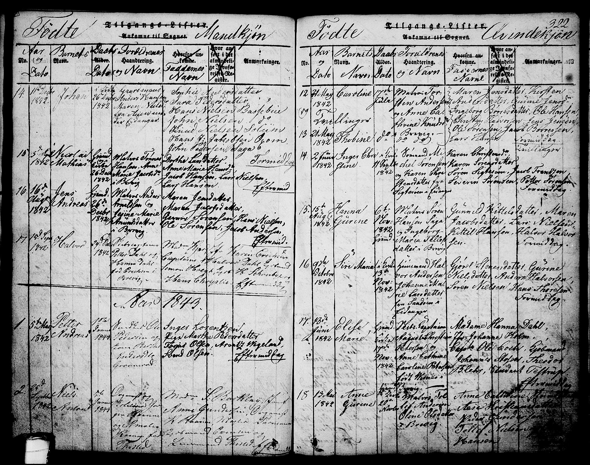Brevik kirkebøker, SAKO/A-255/G/Ga/L0001: Parish register (copy) no. 1, 1814-1845, p. 322