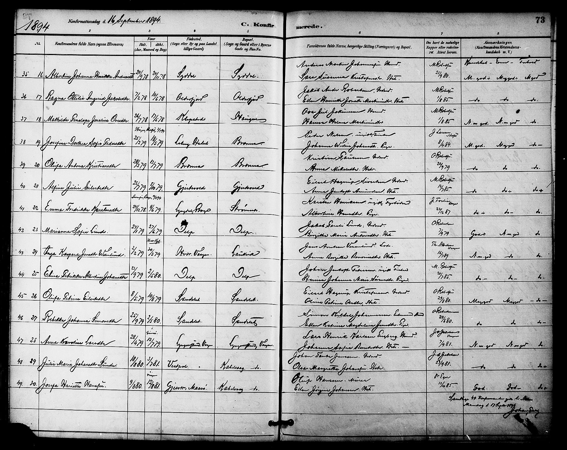 Ministerialprotokoller, klokkerbøker og fødselsregistre - Nordland, AV/SAT-A-1459/876/L1097: Parish register (official) no. 876A03, 1886-1896, p. 73