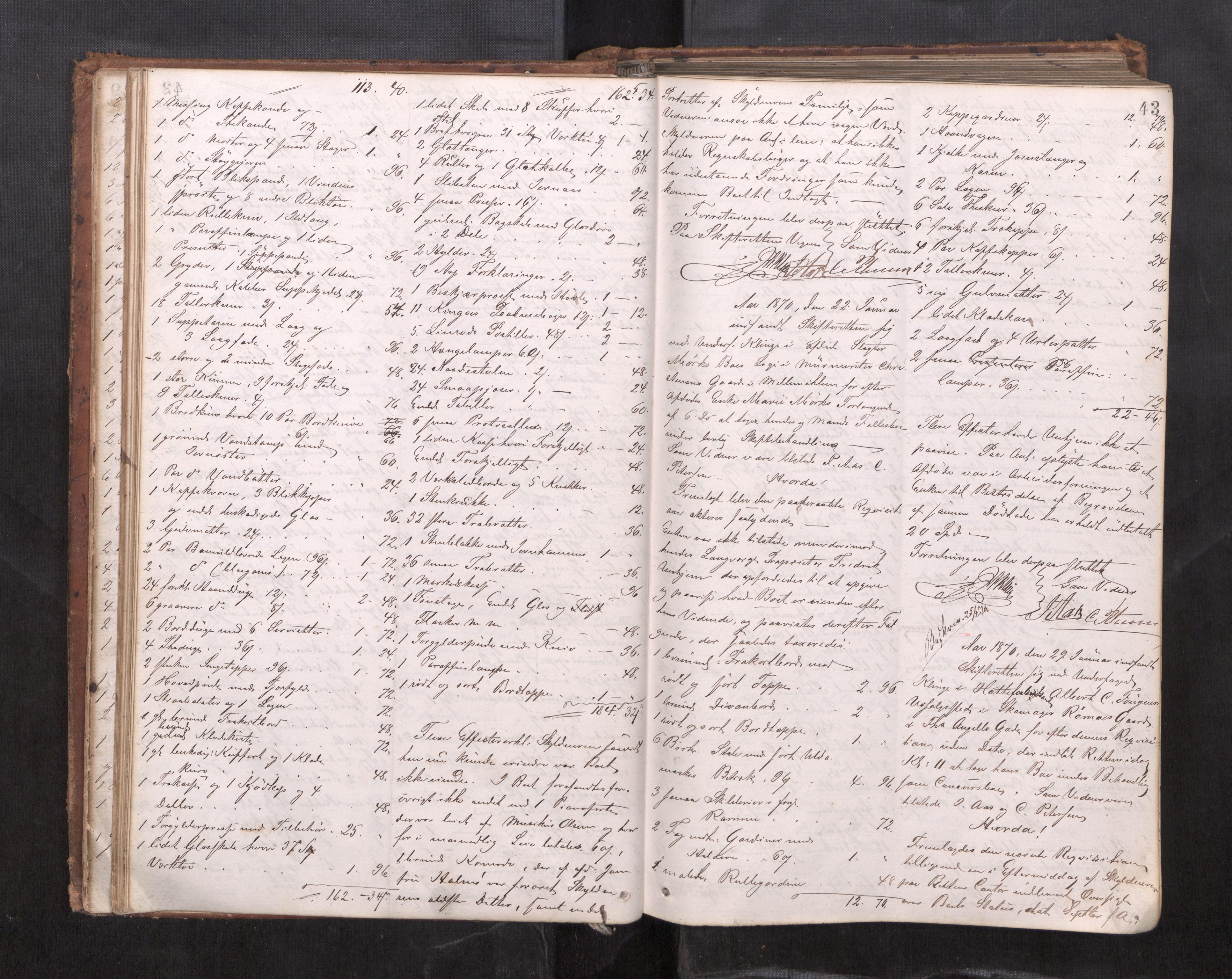 Trondheim byfogd, AV/SAT-A-0003/1/3/3C/L0005: Skifteregistreringsprotokoll - 18/3-25/2. (u/ register), 1869-1876, p. 43