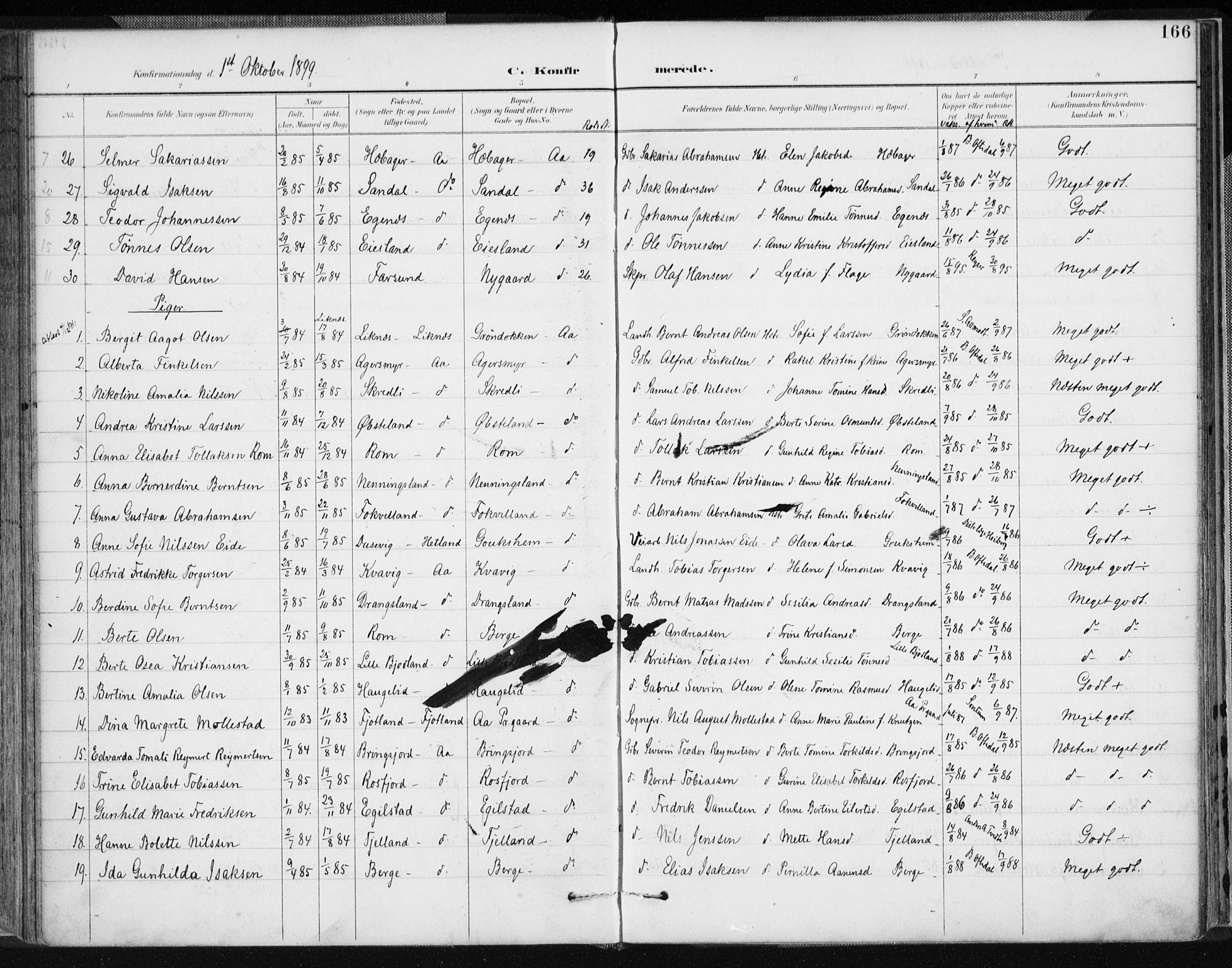 Lyngdal sokneprestkontor, AV/SAK-1111-0029/F/Fa/Fac/L0012: Parish register (official) no. A 12, 1894-1918, p. 166