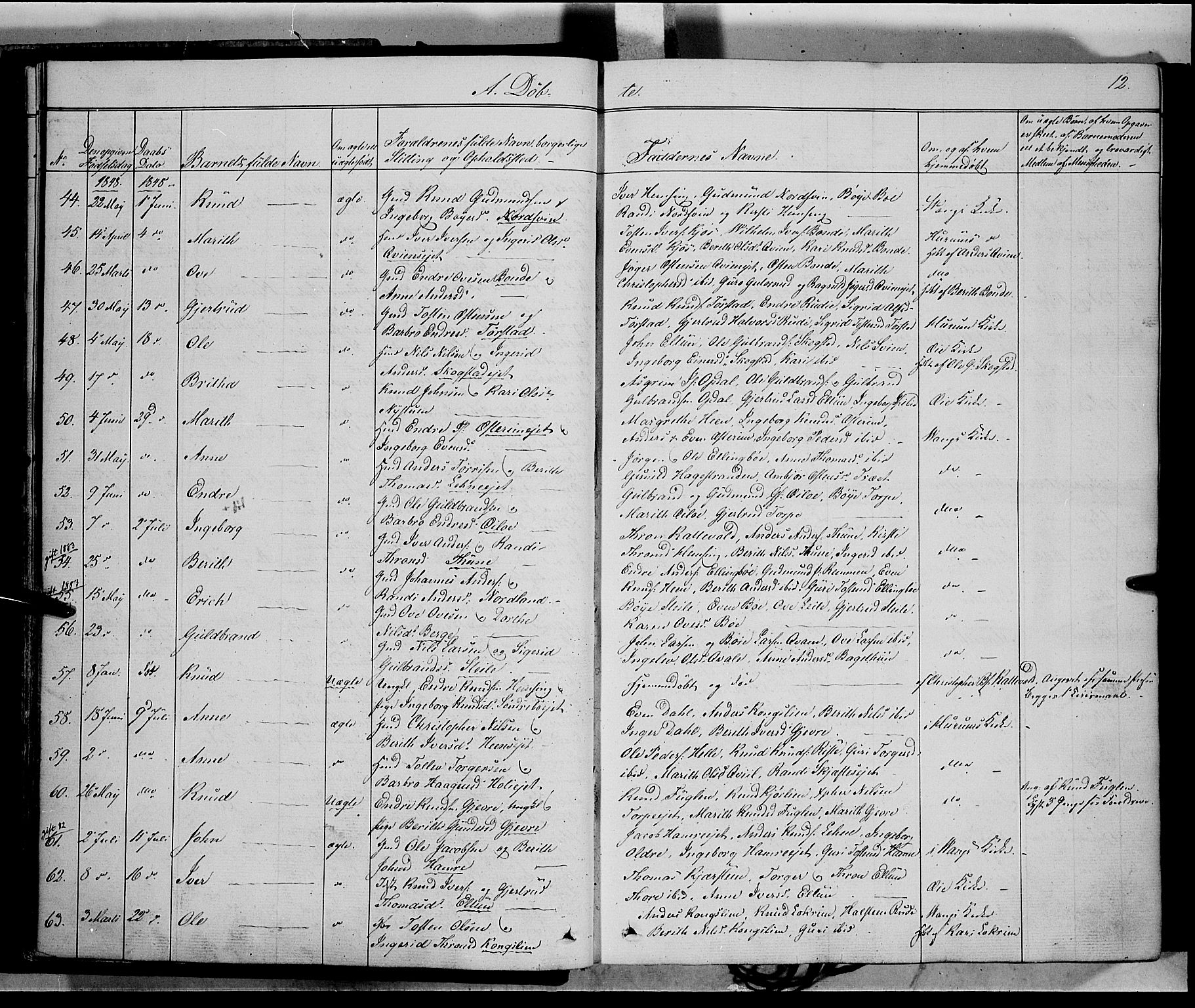 Vang prestekontor, Valdres, AV/SAH-PREST-140/H/Ha/L0006: Parish register (official) no. 6, 1846-1864, p. 12