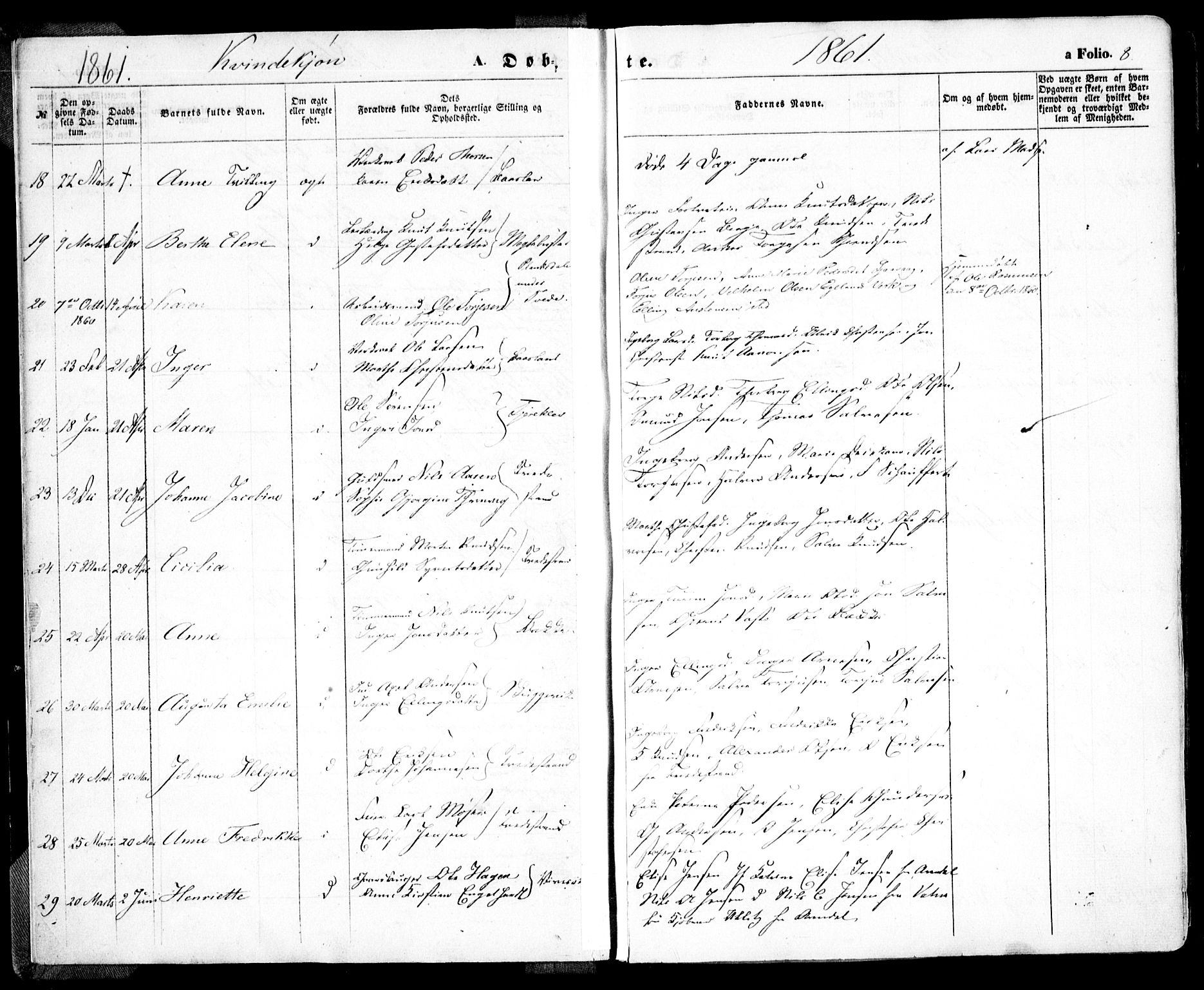 Holt sokneprestkontor, AV/SAK-1111-0021/F/Fa/L0009: Parish register (official) no. A 9, 1861-1871, p. 8