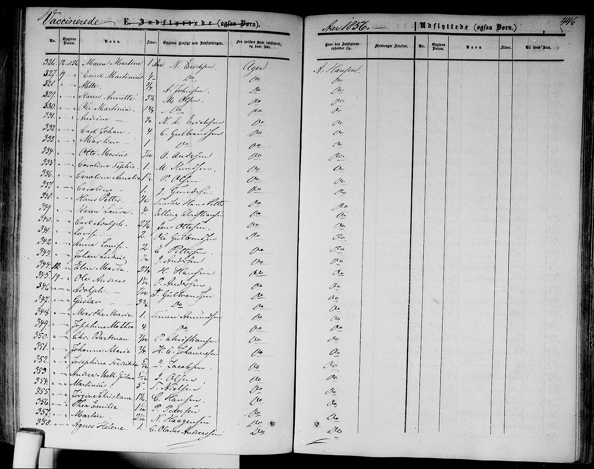 Gamlebyen prestekontor Kirkebøker, AV/SAO-A-10884/F/Fa/L0004: Parish register (official) no. 4, 1850-1857, p. 446