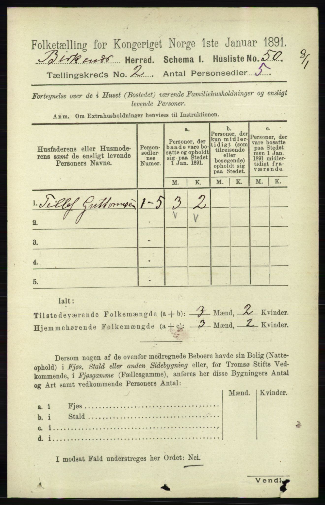 RA, 1891 Census for 0928 Birkenes, 1891, p. 497