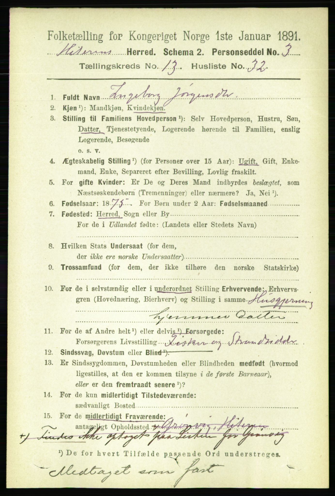 RA, 1891 census for 1617 Hitra, 1891, p. 2944