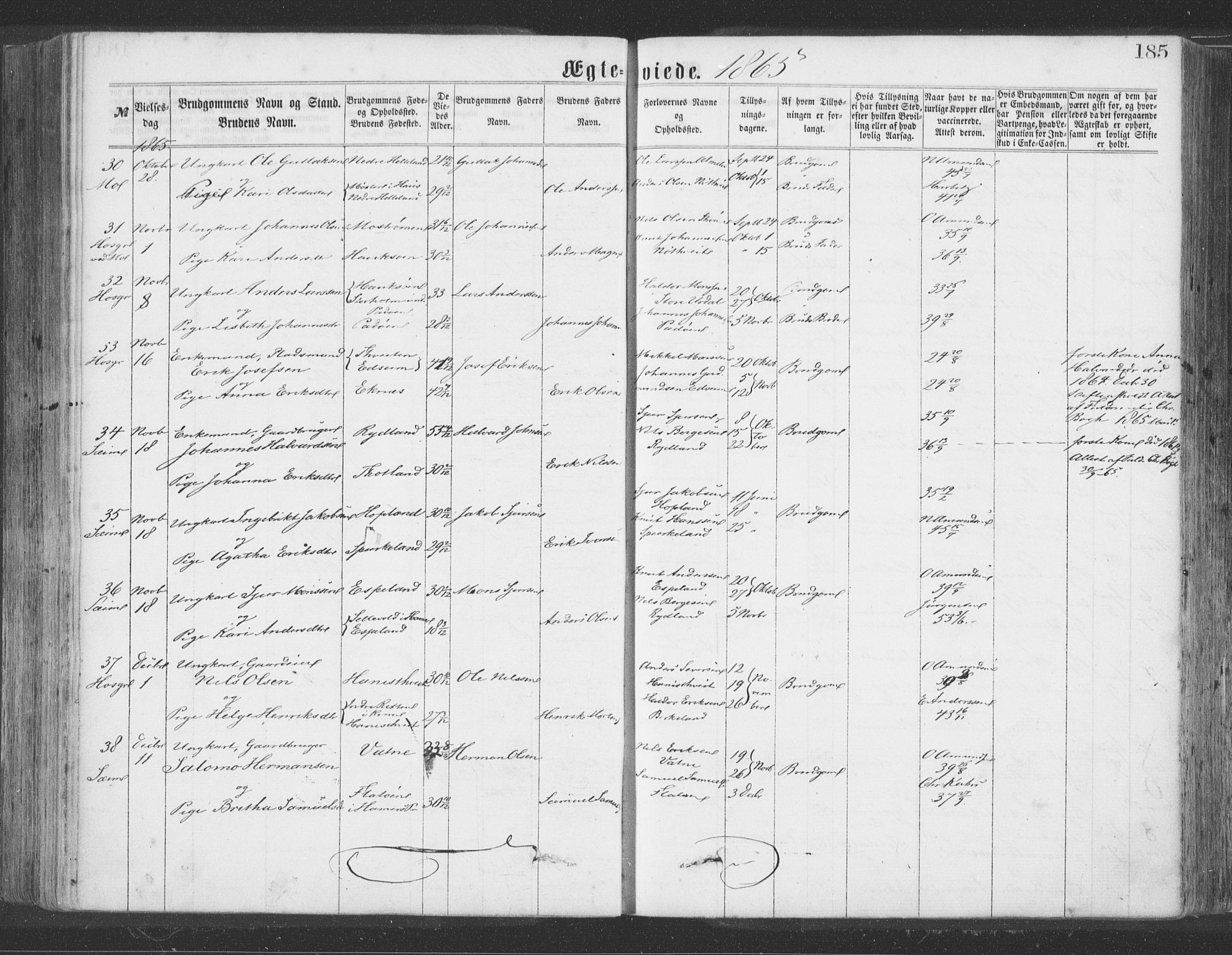 Hosanger sokneprestembete, AV/SAB-A-75801/H/Haa: Parish register (official) no. A 9, 1864-1876, p. 185