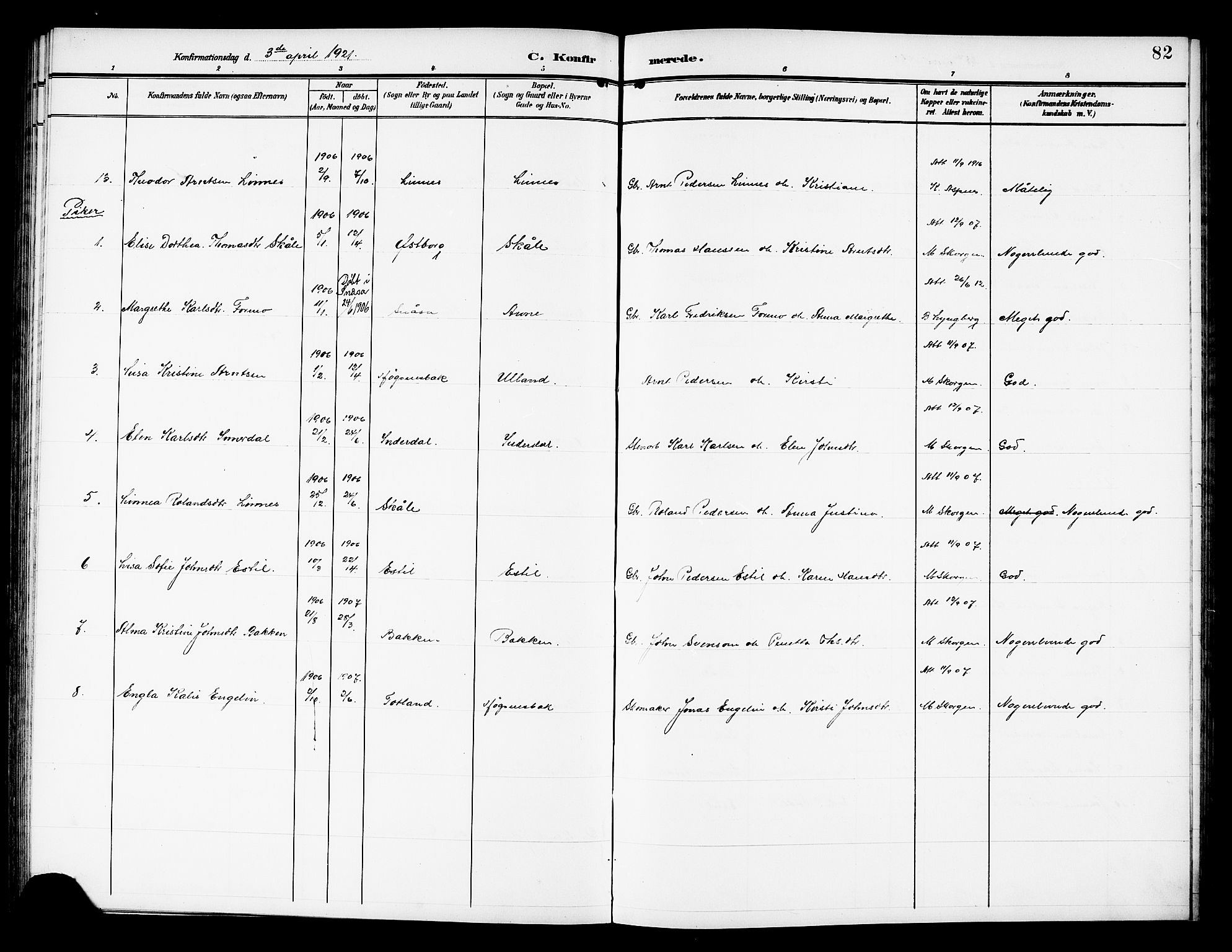 Ministerialprotokoller, klokkerbøker og fødselsregistre - Nord-Trøndelag, SAT/A-1458/757/L0506: Parish register (copy) no. 757C01, 1904-1922, p. 82