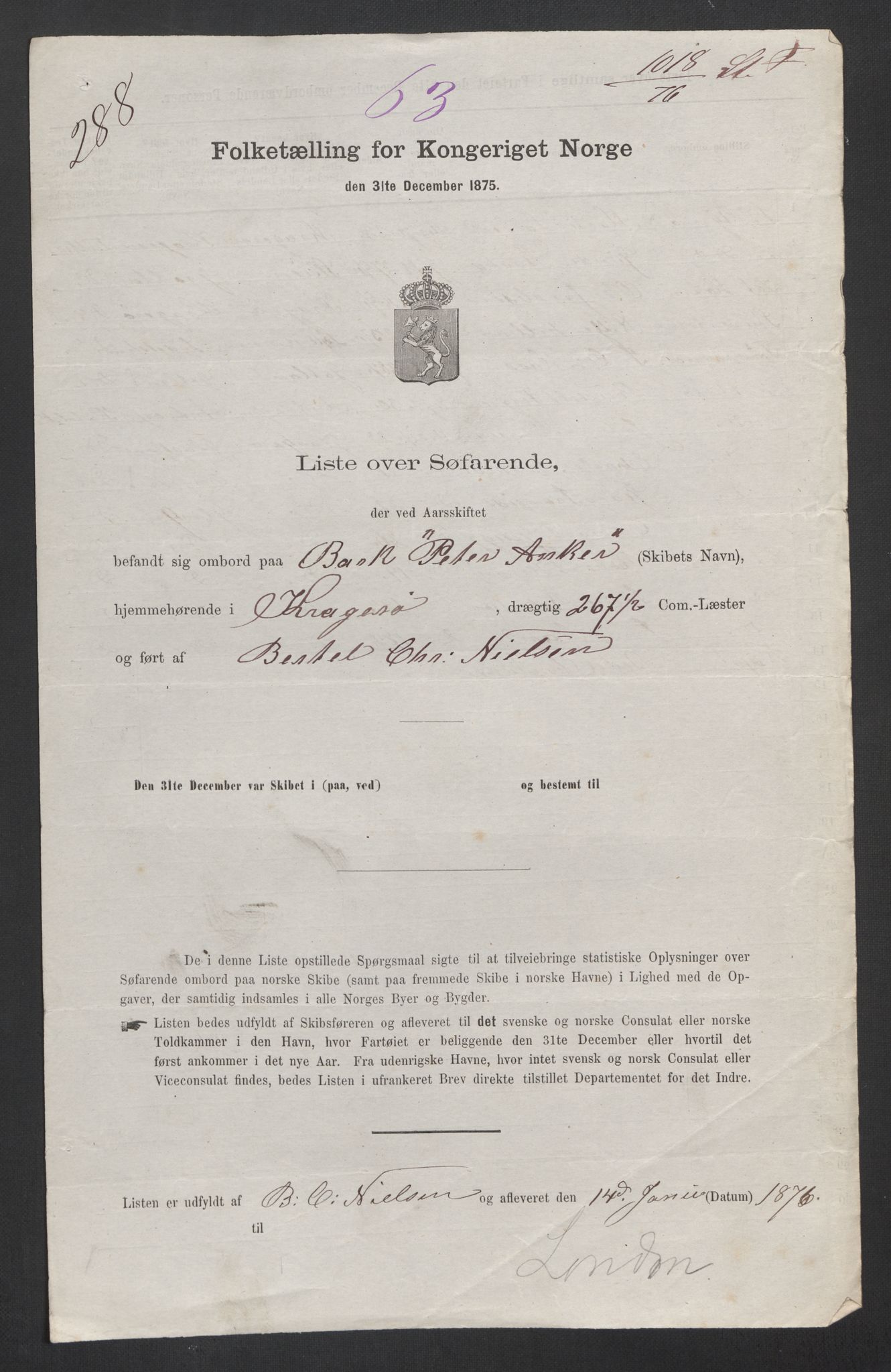 RA, 1875 census, lists of crew on ships: Ships in ports abroad, 1875, p. 745