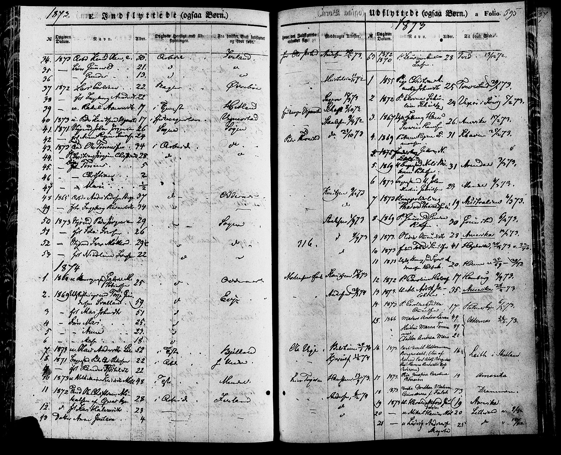 Kristiansand domprosti, SAK/1112-0006/F/Fa/L0015: Parish register (official) no. A 15, 1867-1880, p. 595