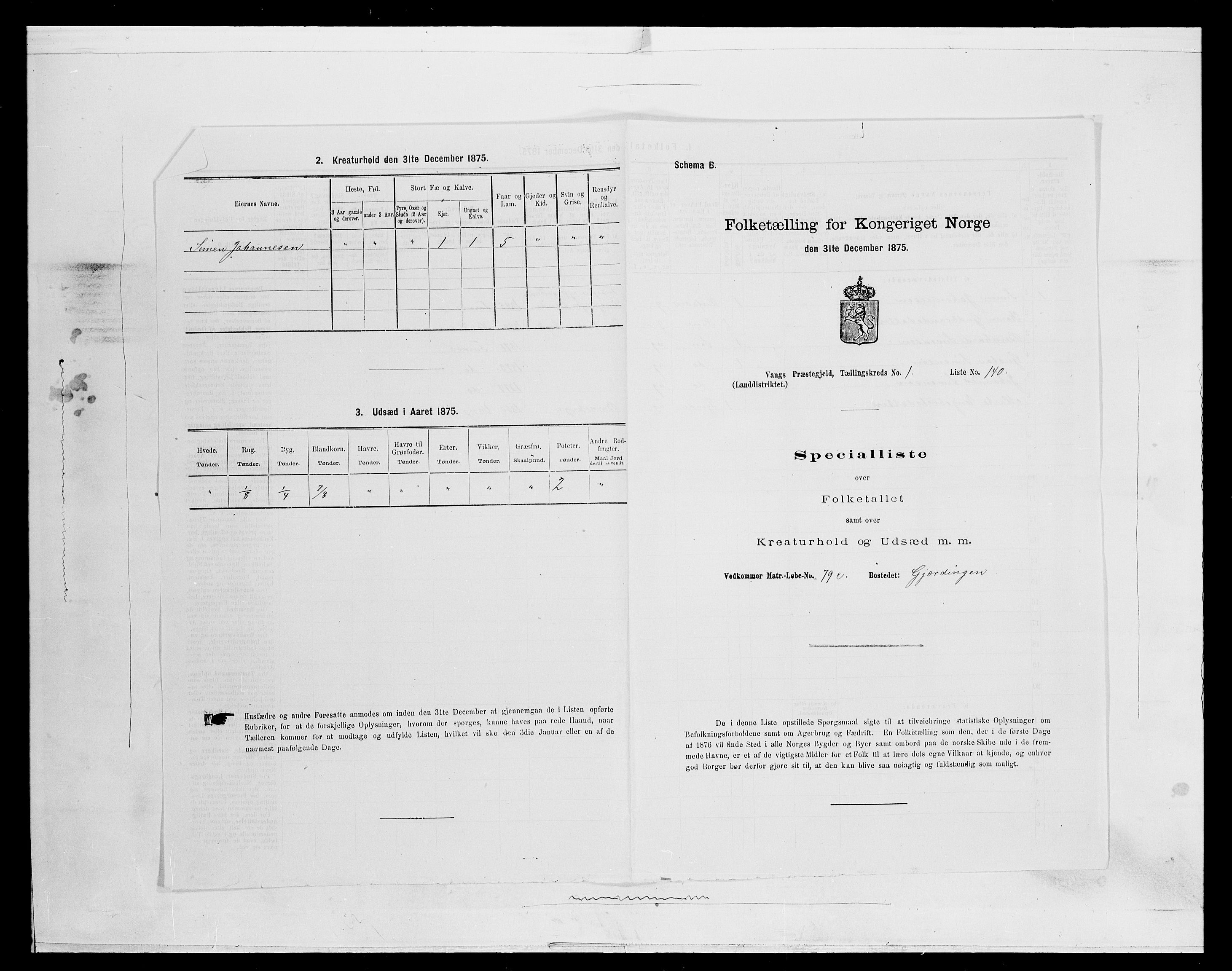 SAH, 1875 census for 0414L Vang/Vang og Furnes, 1875, p. 444