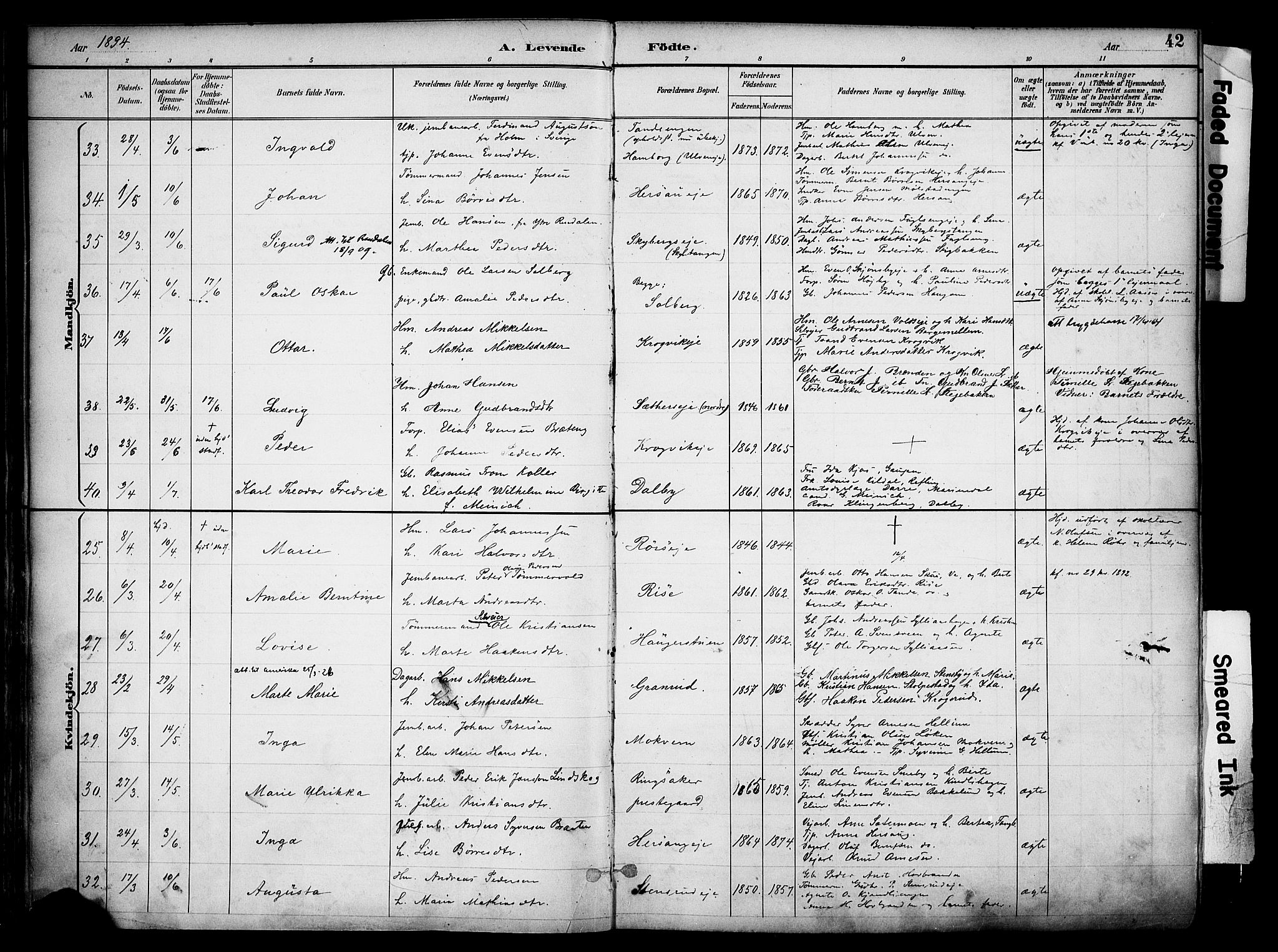 Ringsaker prestekontor, AV/SAH-PREST-014/K/Ka/L0017: Parish register (official) no. 17, 1891-1902, p. 42