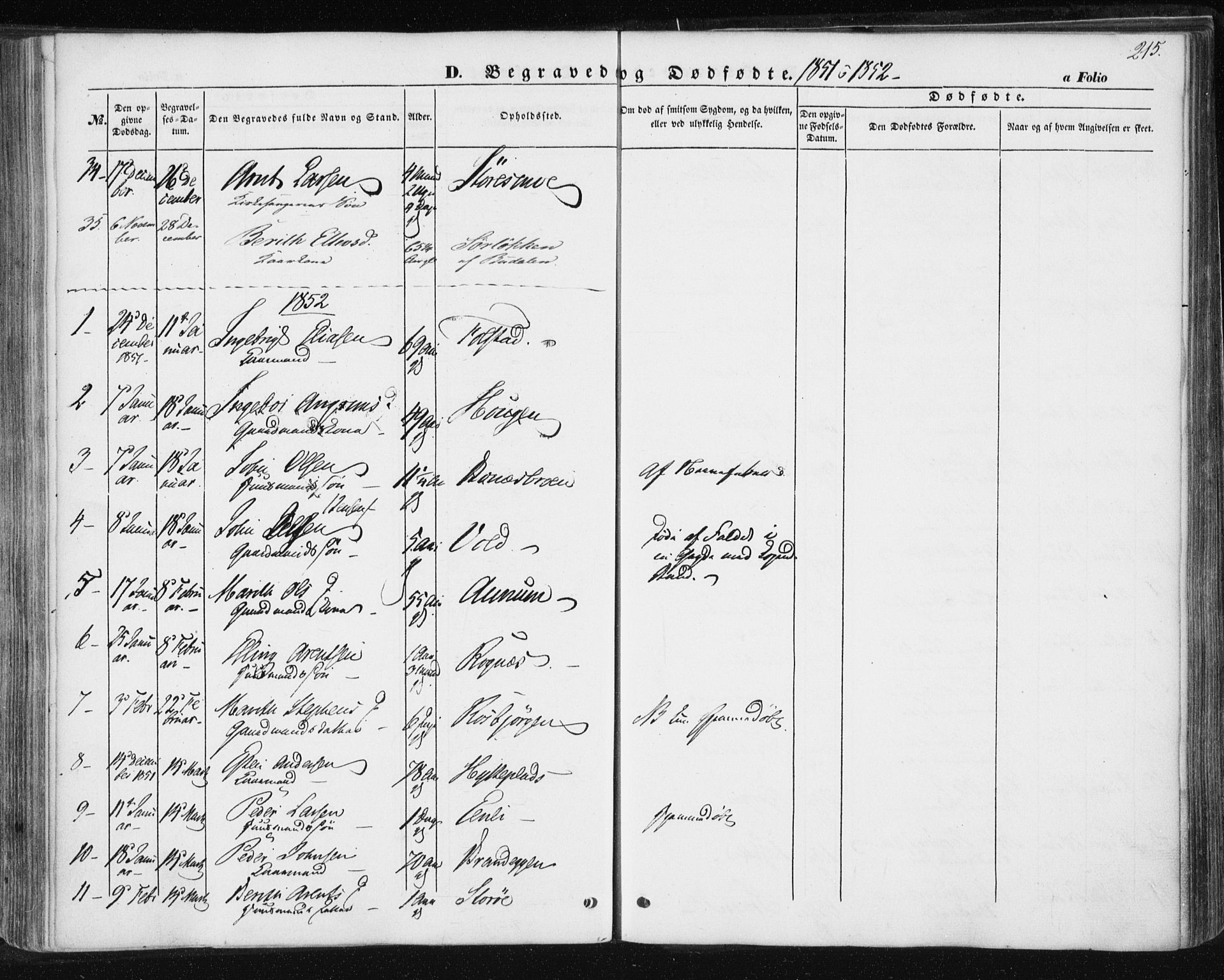 Ministerialprotokoller, klokkerbøker og fødselsregistre - Sør-Trøndelag, SAT/A-1456/687/L1000: Parish register (official) no. 687A06, 1848-1869, p. 215