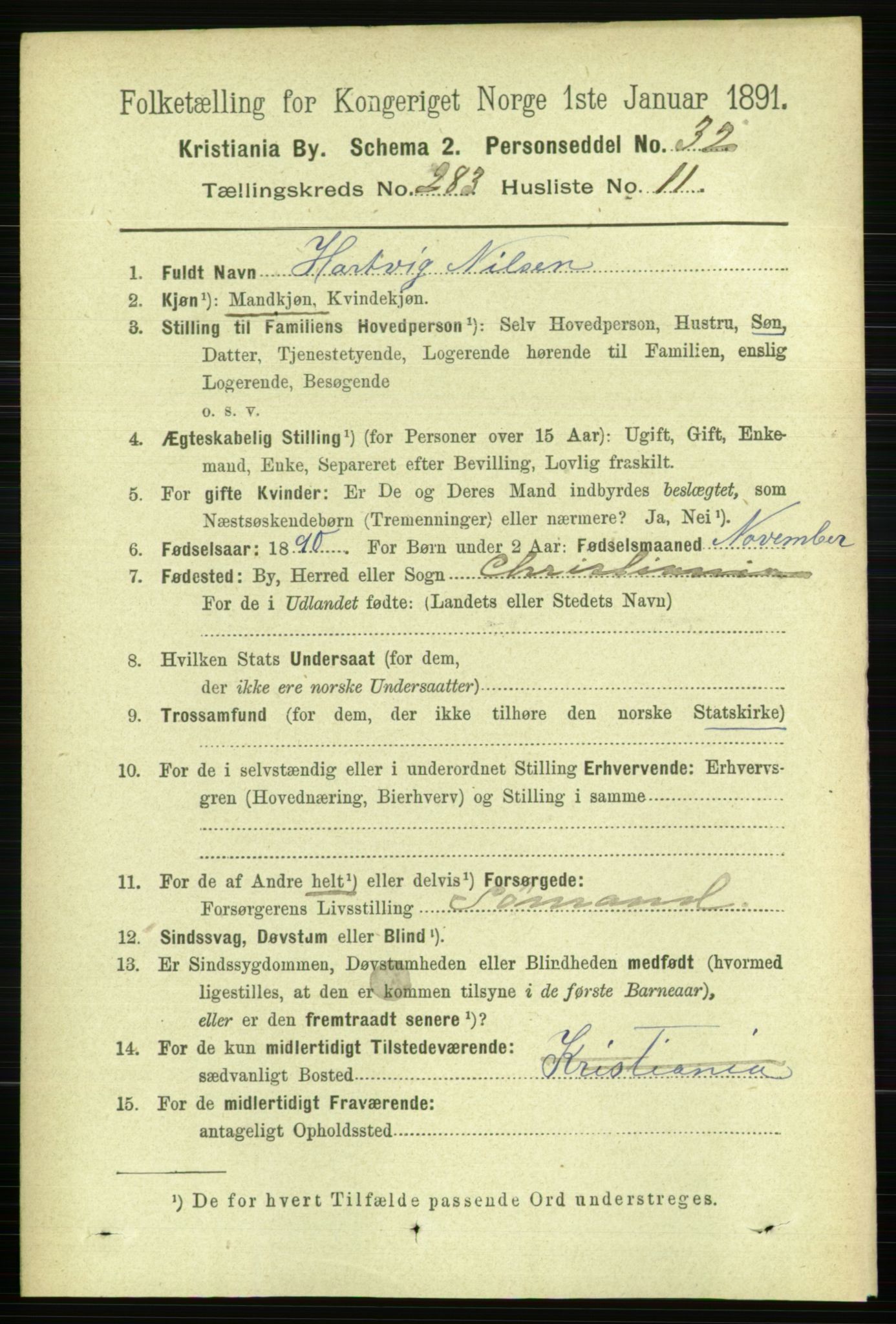 RA, 1891 census for 0301 Kristiania, 1891, p. 173070