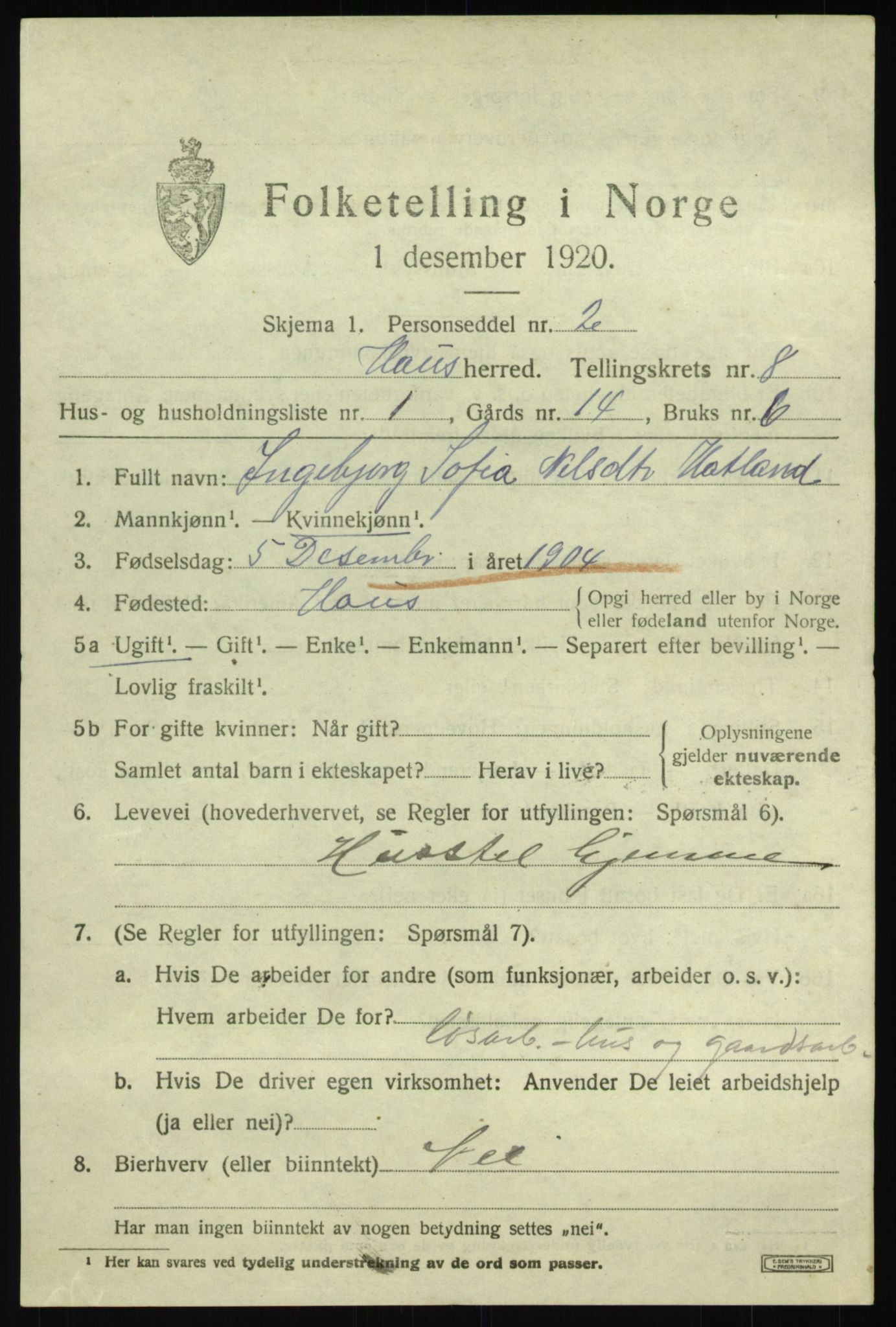 SAB, 1920 census for Haus, 1920, p. 4681