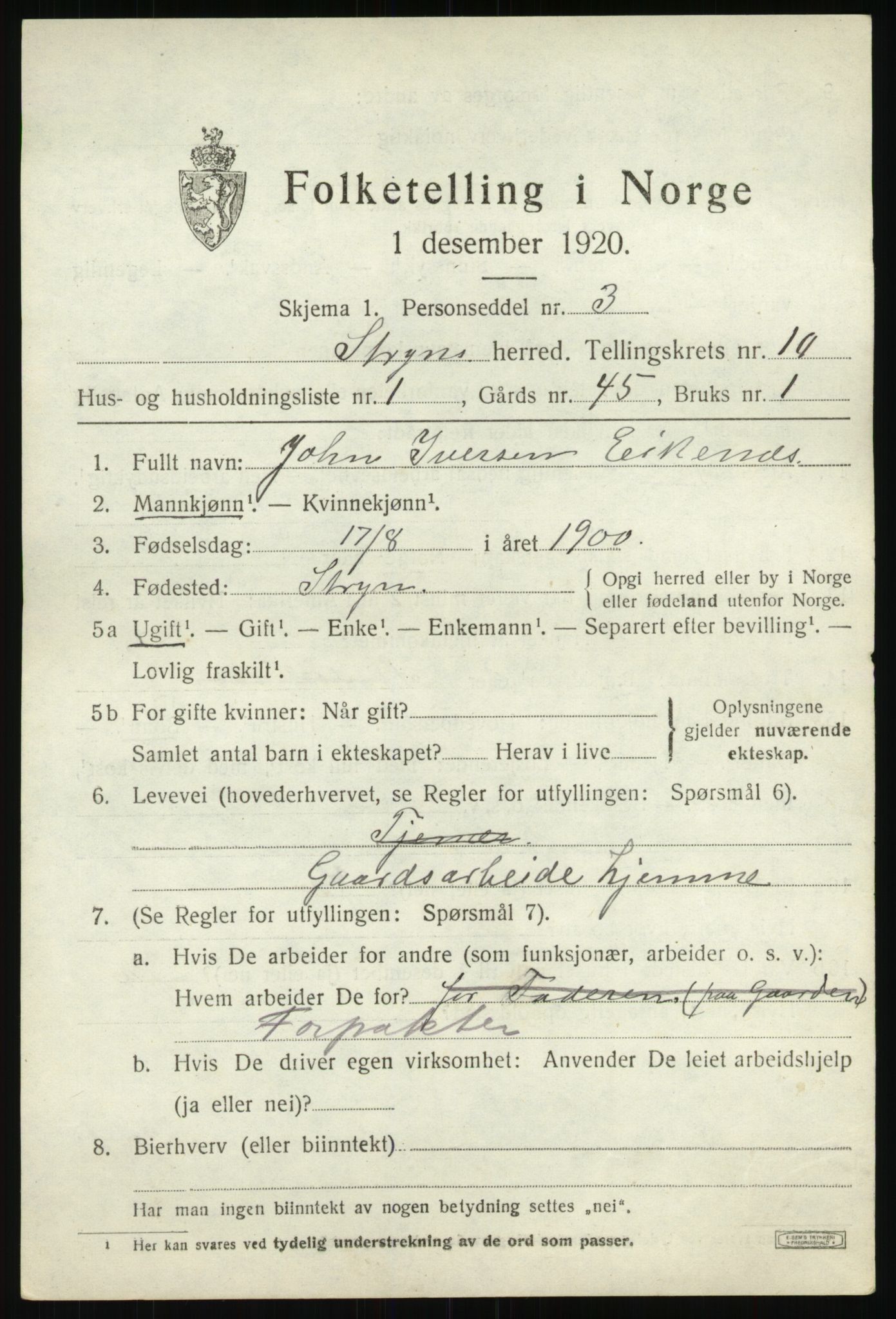 SAB, 1920 census for Stryn, 1920, p. 4828