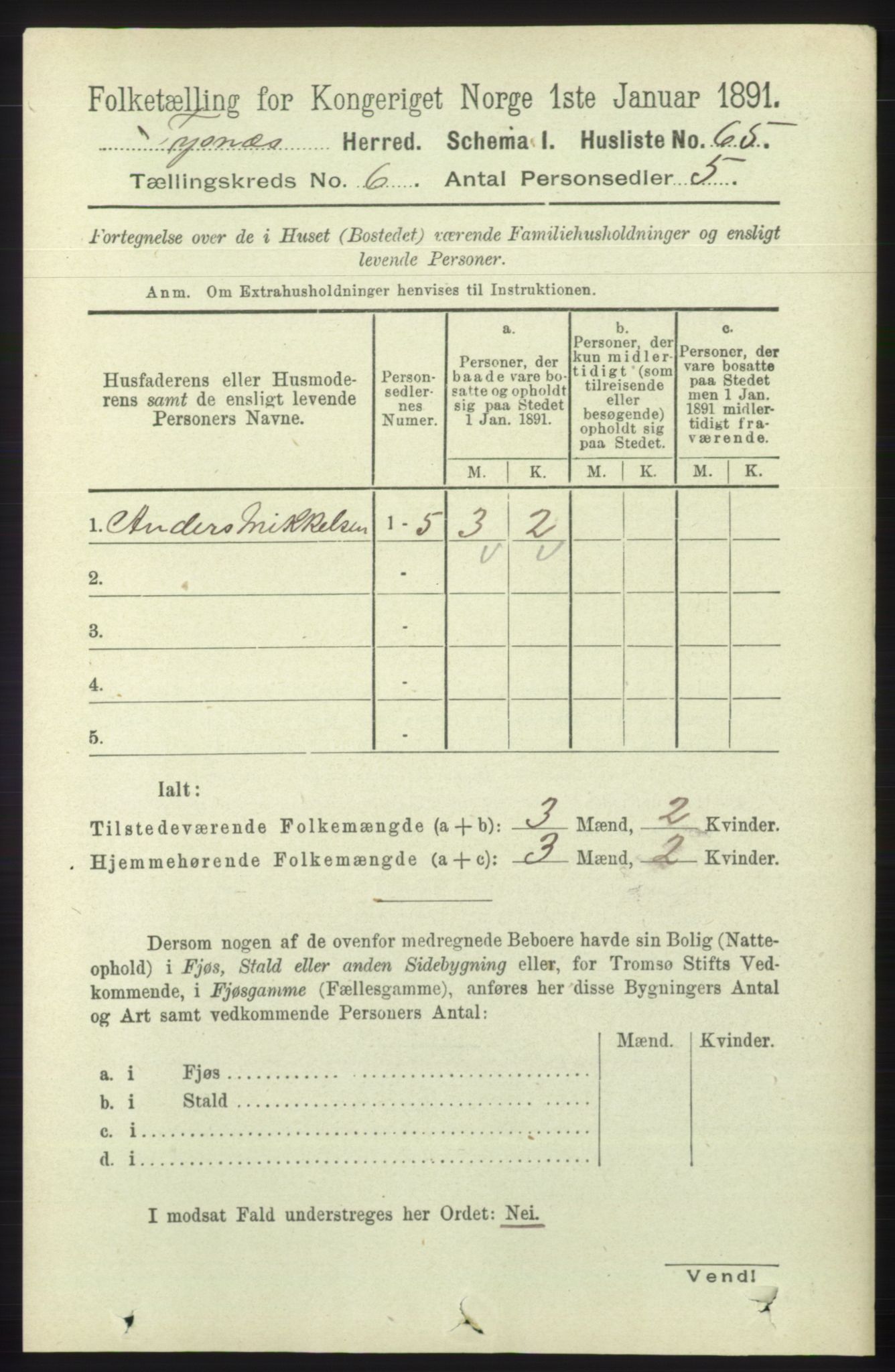 RA, 1891 census for 1223 Tysnes, 1891, p. 2364