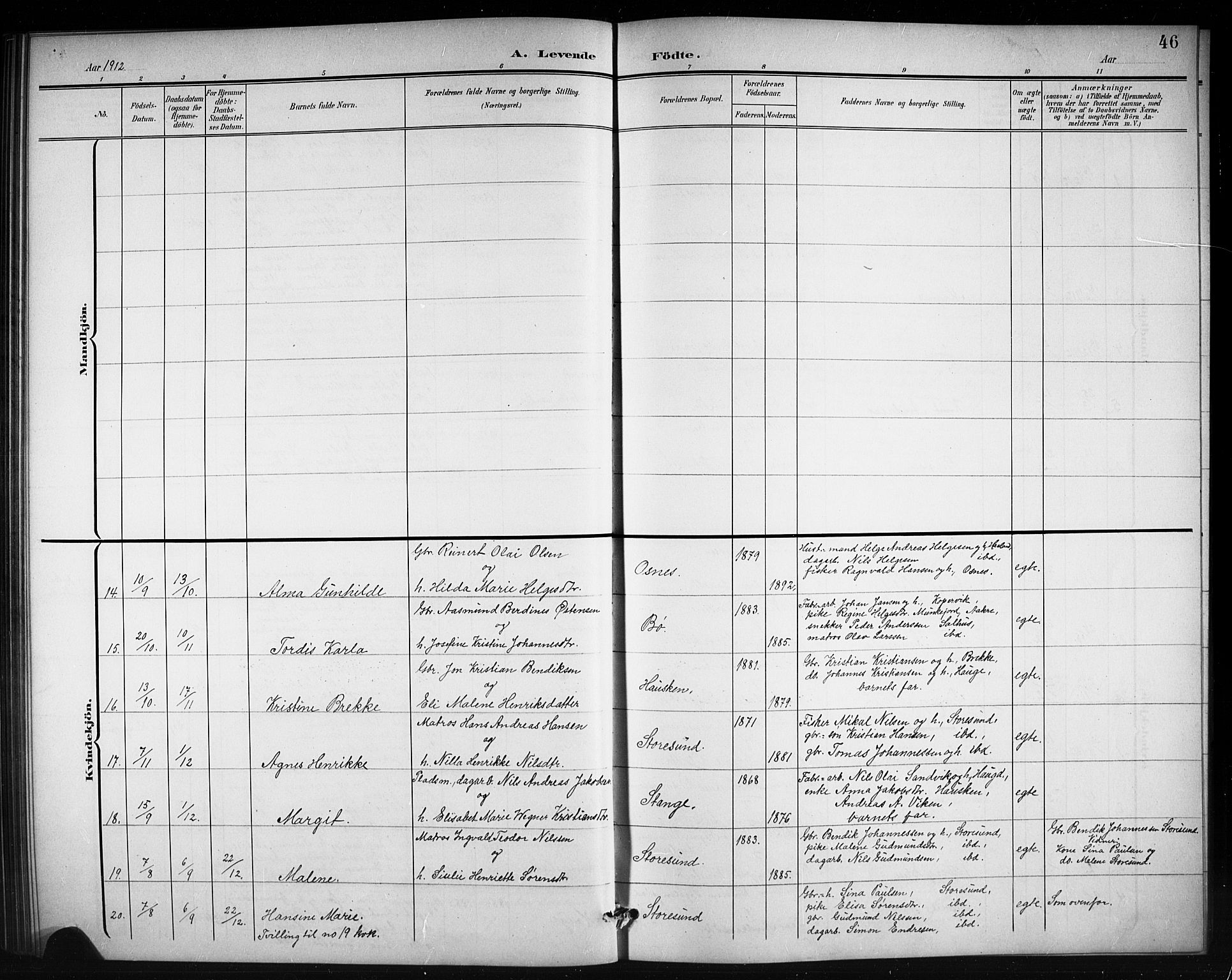 Torvastad sokneprestkontor, SAST/A -101857/H/Ha/Hab/L0008: Parish register (copy) no. B 8, 1901-1924, p. 46
