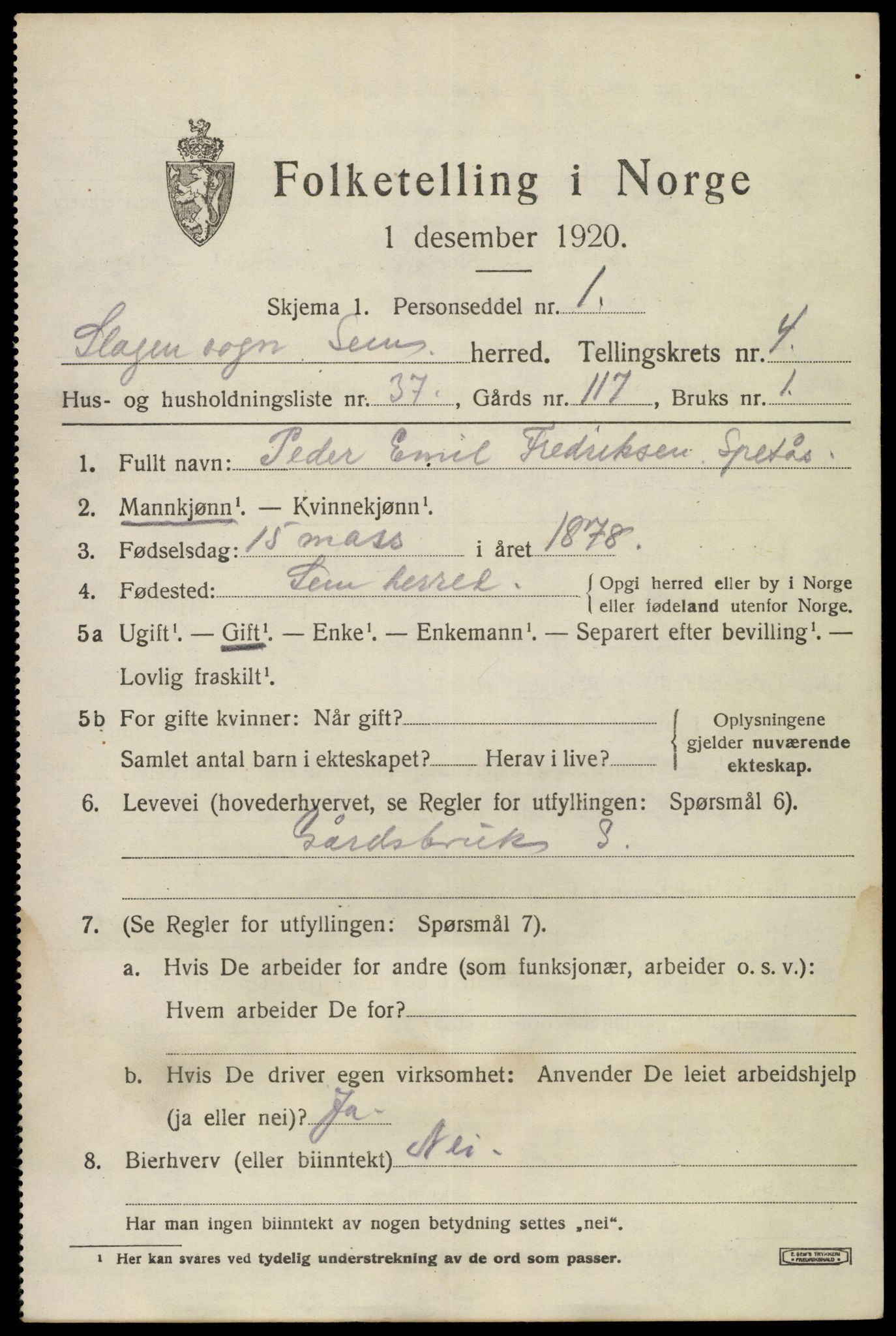 SAKO, 1920 census for Sem, 1920, p. 7471